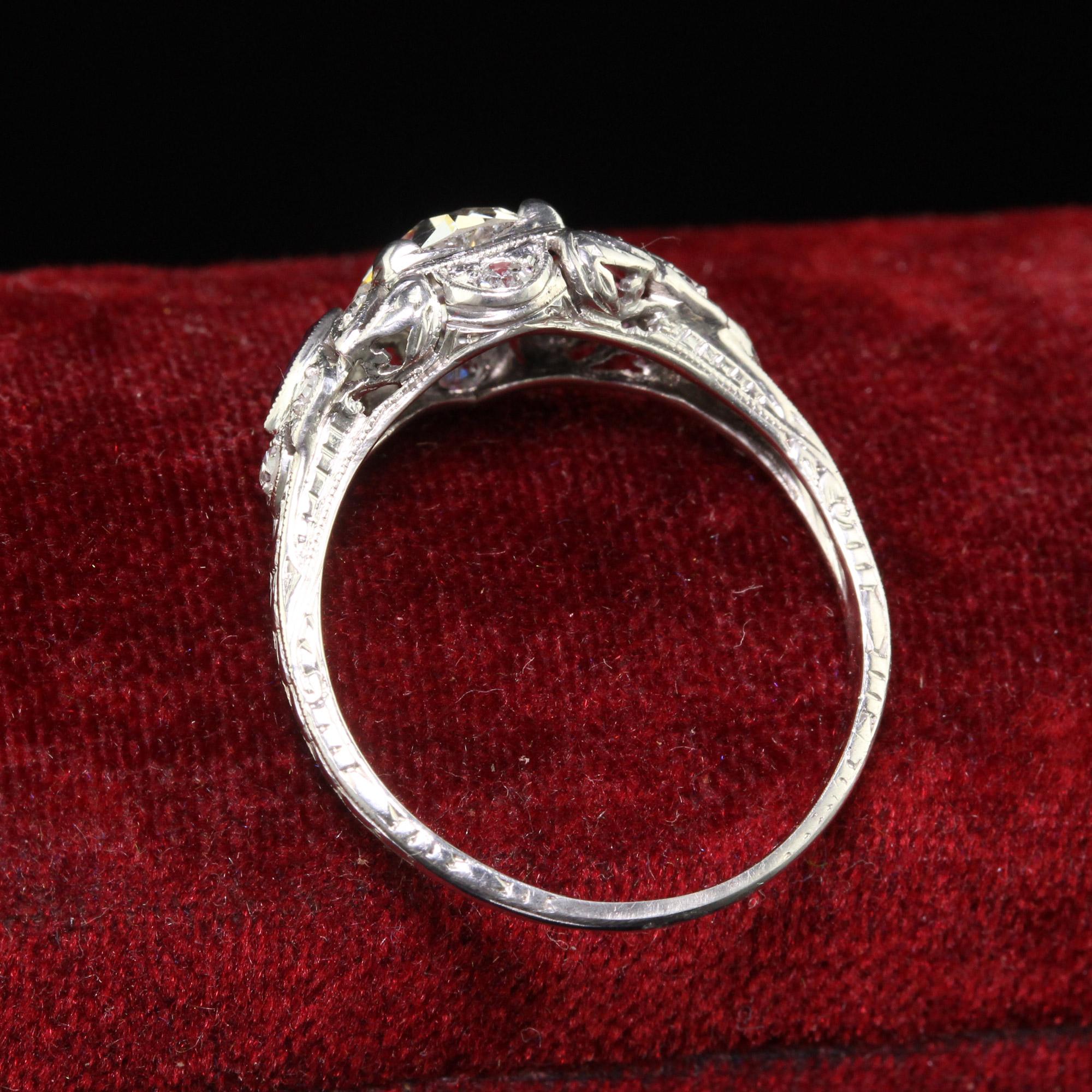 Antique Art Deco Platinum Old European Diamond and Ruby Engagement Ring - GIA In Good Condition For Sale In Great Neck, NY