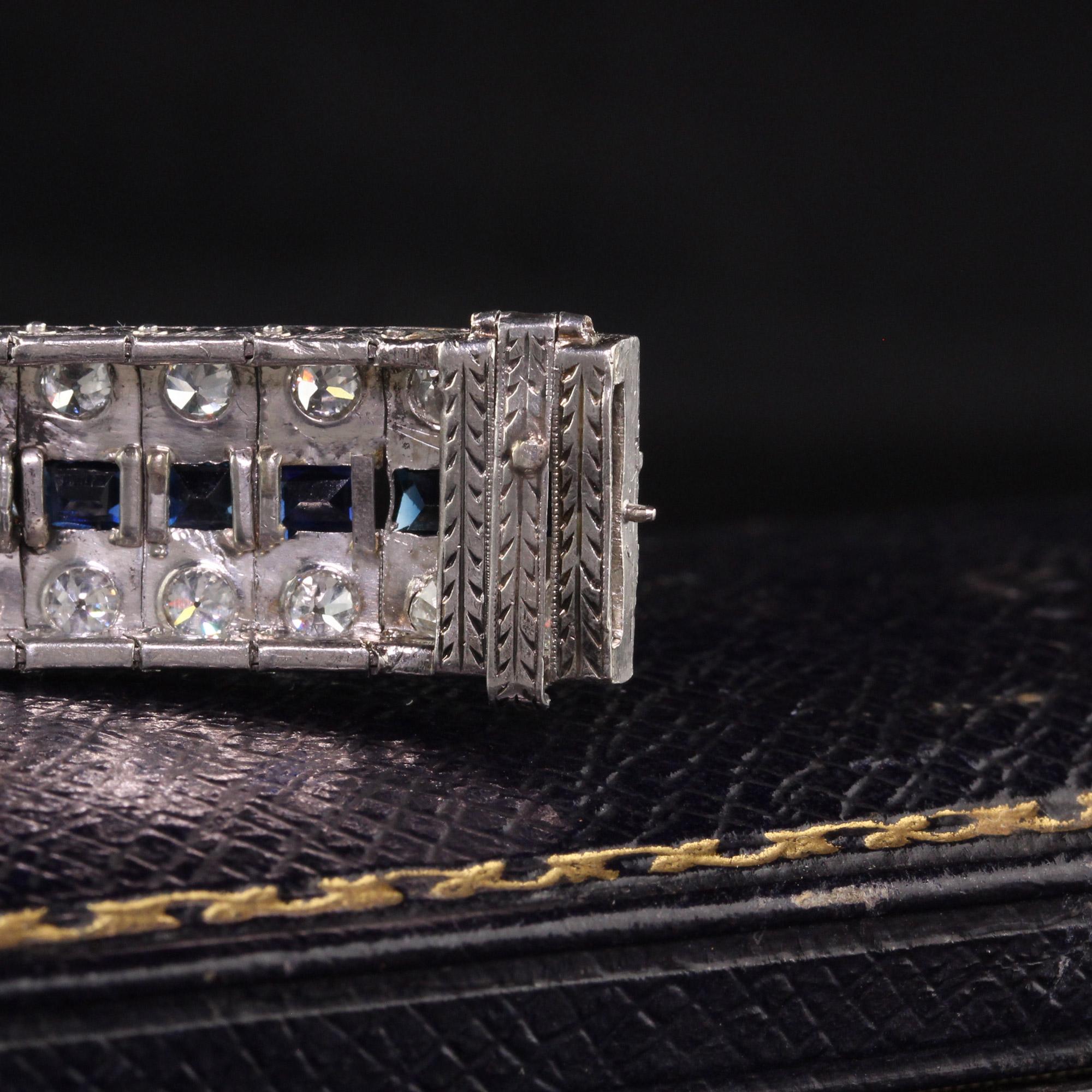 Bracelet ligne Art déco ancien en platine avec diamants et saphirs d'Europe ancienne Pour femmes en vente