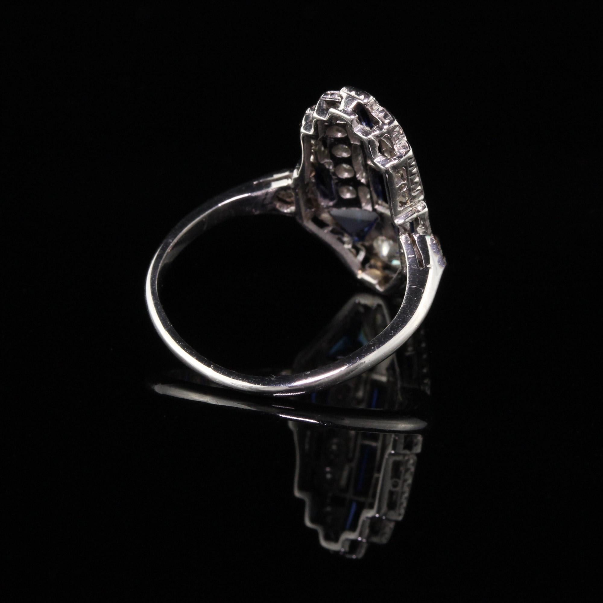 Old European Cut Antique Art Deco Platinum Old European Diamond and Sapphire Ring