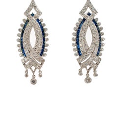 Antique Art Deco Platinum Old European Diamond and Sapphire Stud Dangle Earrings