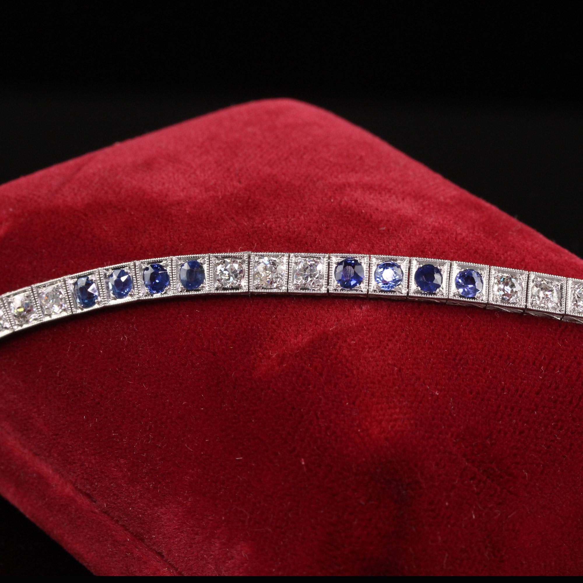 Bracelet tennis ancien Art déco en platine avec diamants et saphirs d'Europe ancienne Bon état - En vente à Great Neck, NY
