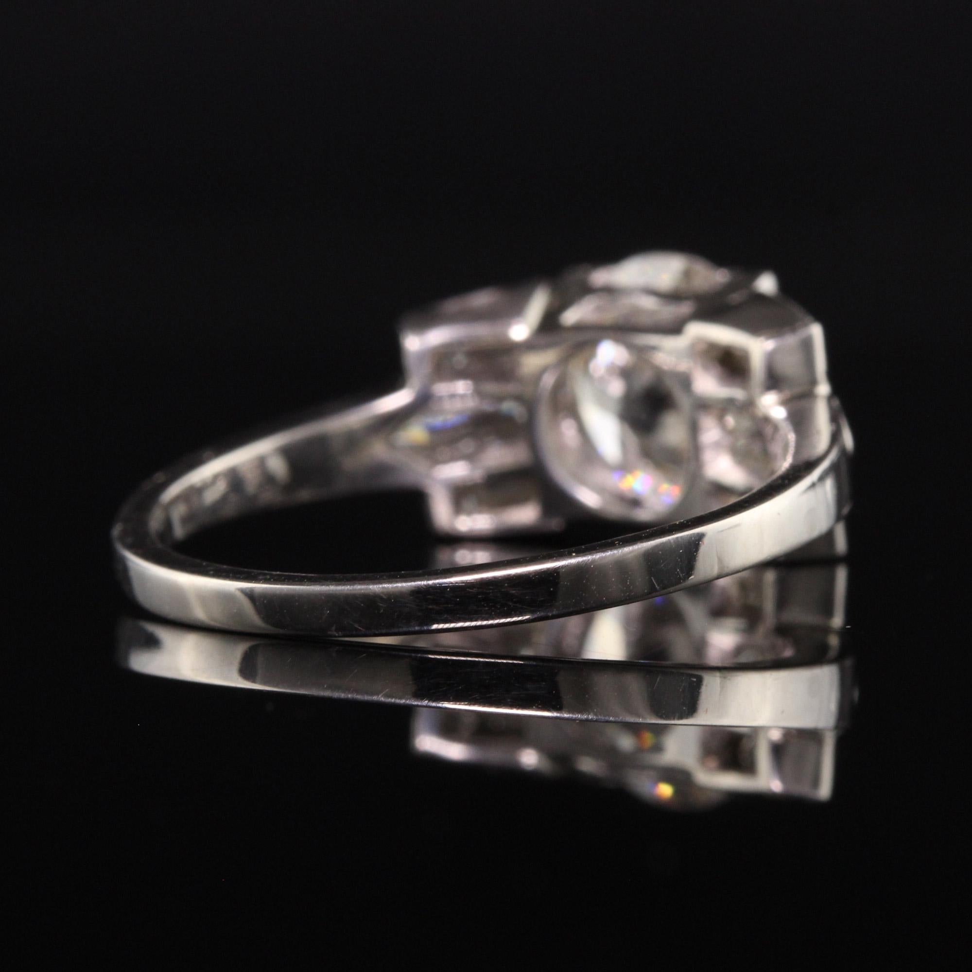 Old European Cut Antique Art Deco Platinum Old European Diamond Baguette Engagement Ring - GIA