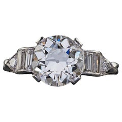 Antiker Art Deco Platin-Verlobungsring mit Baguette-Diamant im alteuropäischen Art déco-Stil - GIA