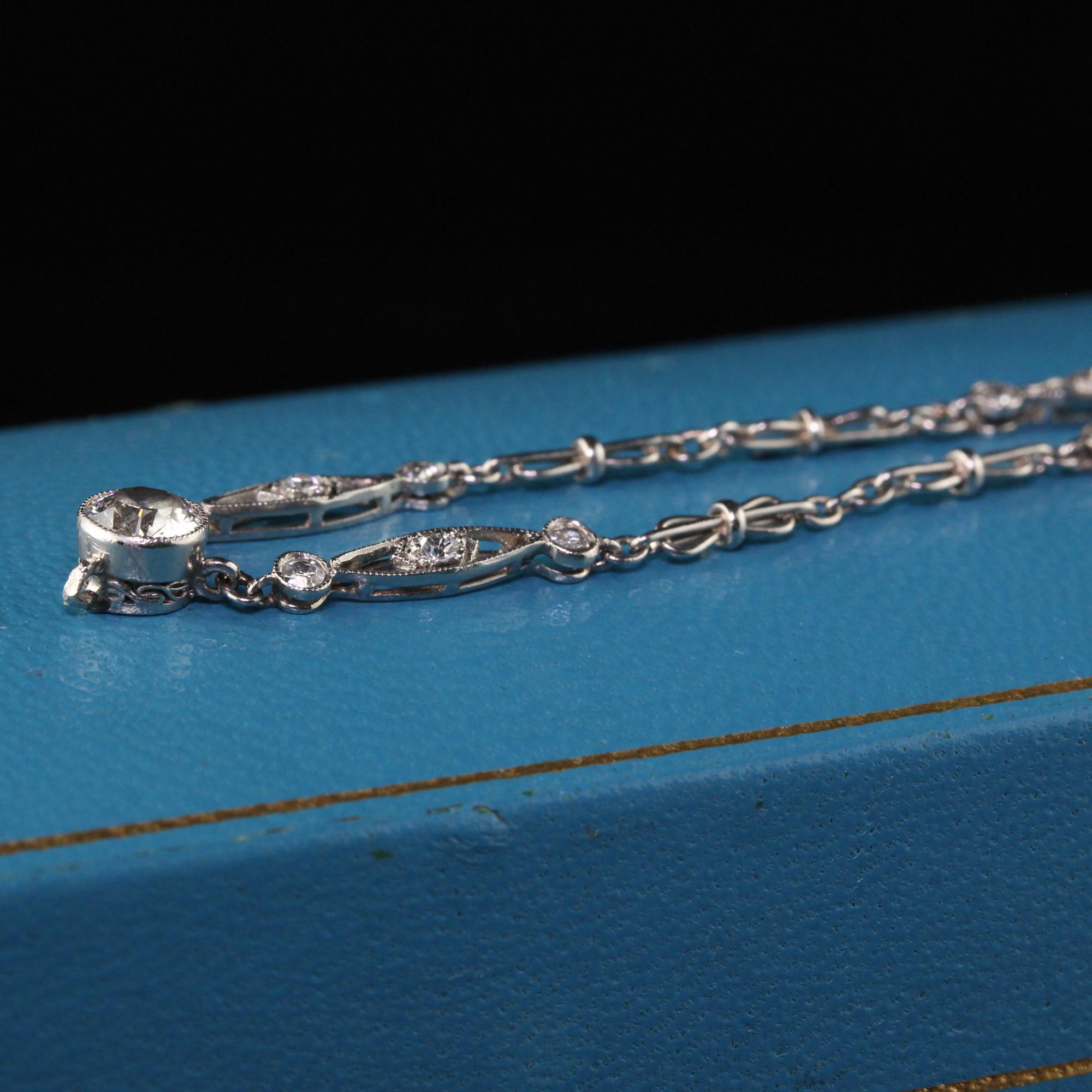 Women's Antique Art Deco Platinum Old European Diamond Chain Necklace