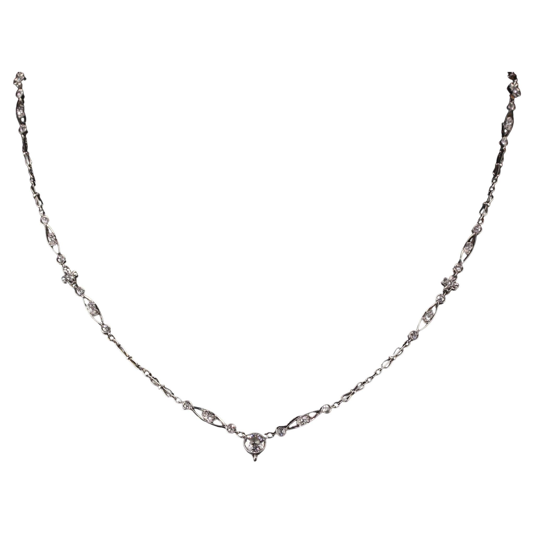 Antique Art Deco Platinum Old European Diamond Chain Necklace