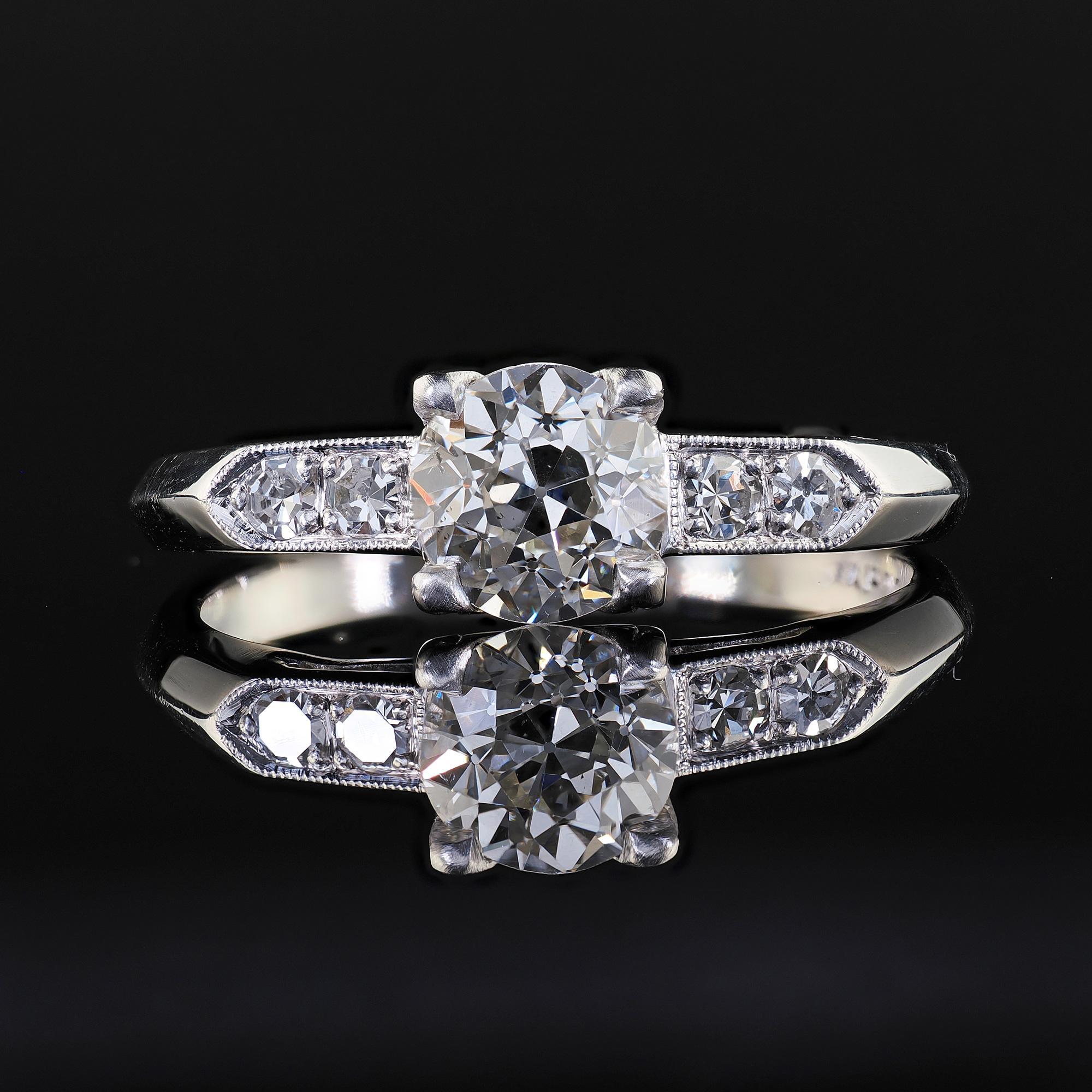 Bague de fiançailles classique en platine, diamant européen ancien Art Deco - GIA Pour femmes en vente