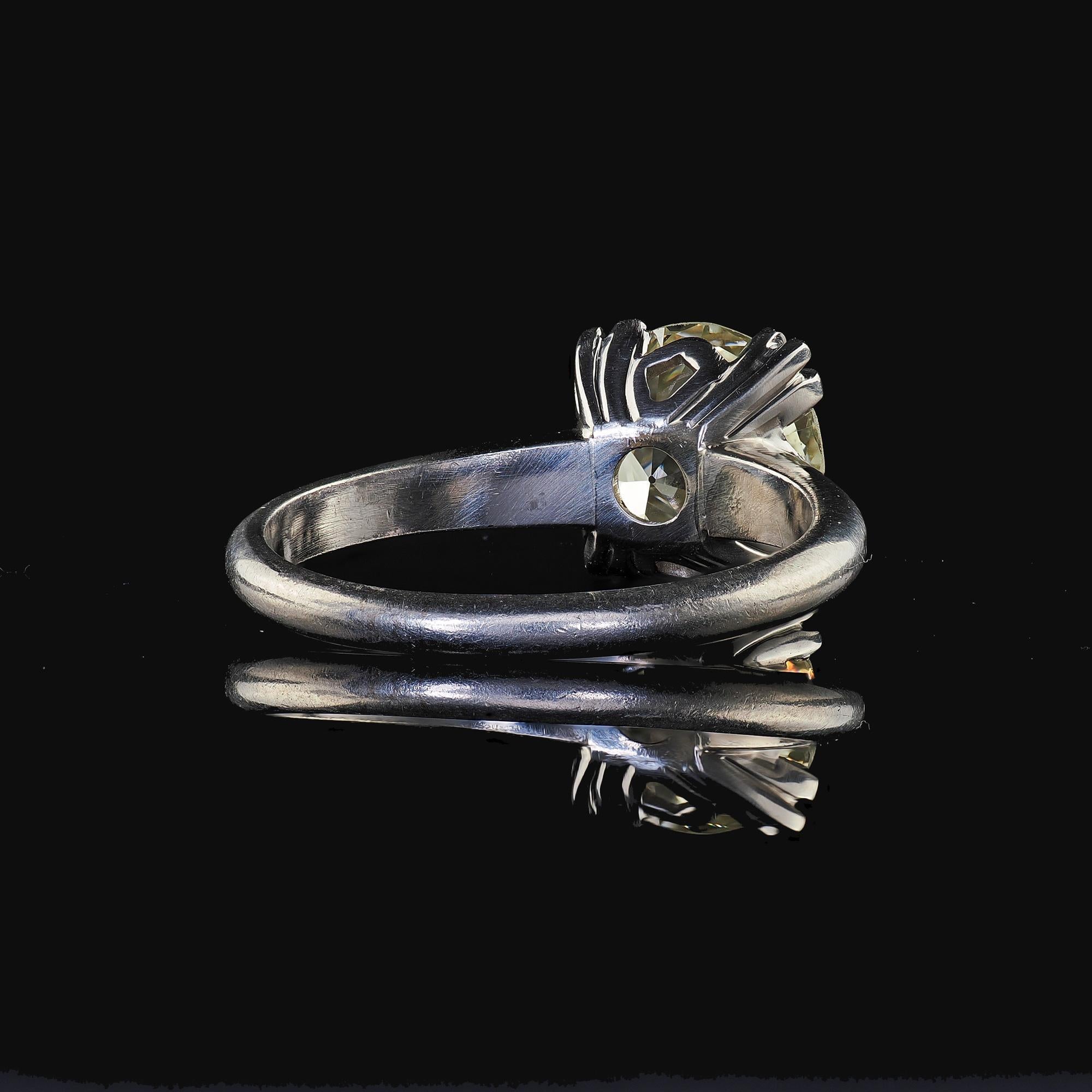 Antiker Art Deco Platin Alt Europäischer Diamant Classic Verlobungsring - GIA im Angebot 2
