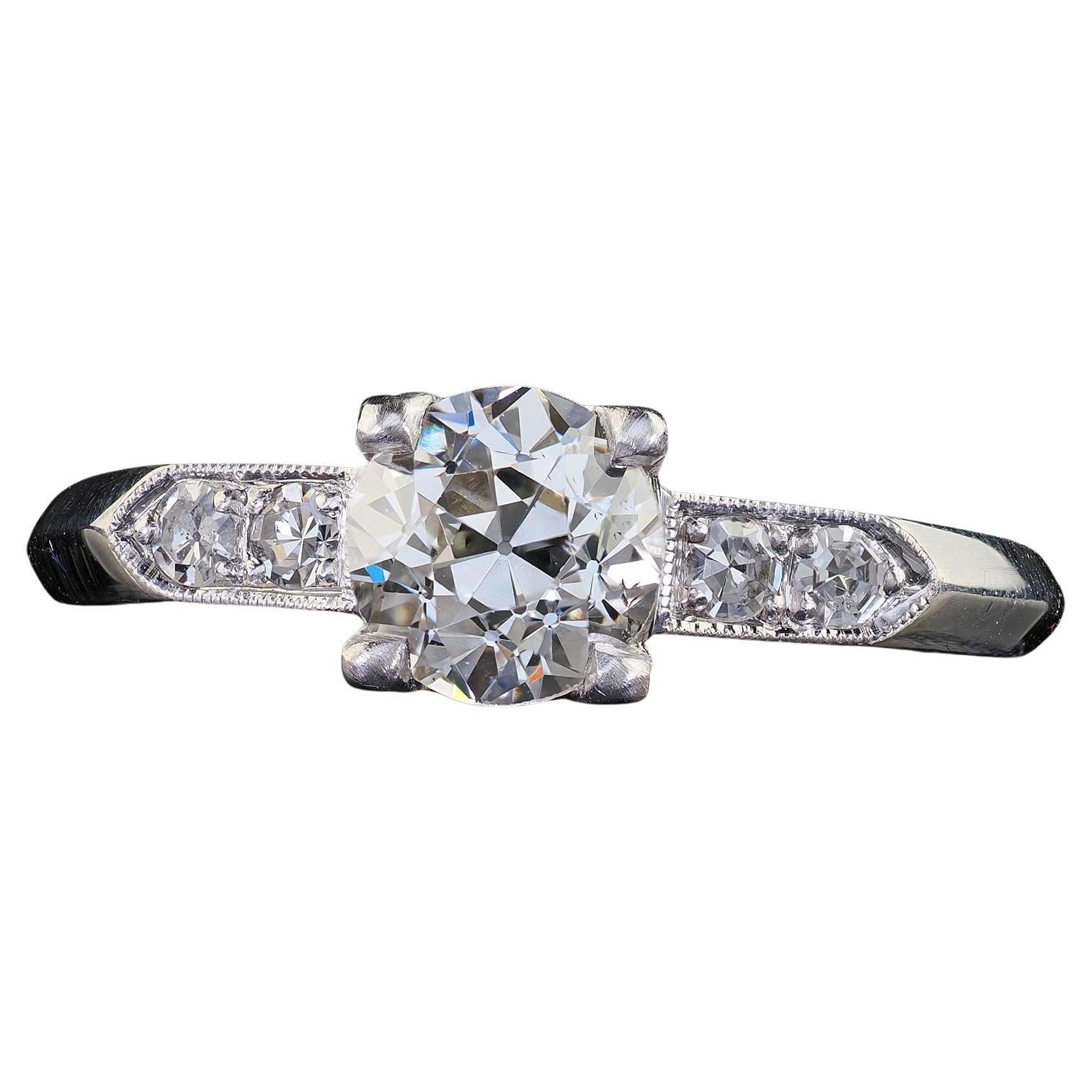 Antiker Art Deco Platin Alt Europäischer Diamant Classic Verlobungsring - GIA