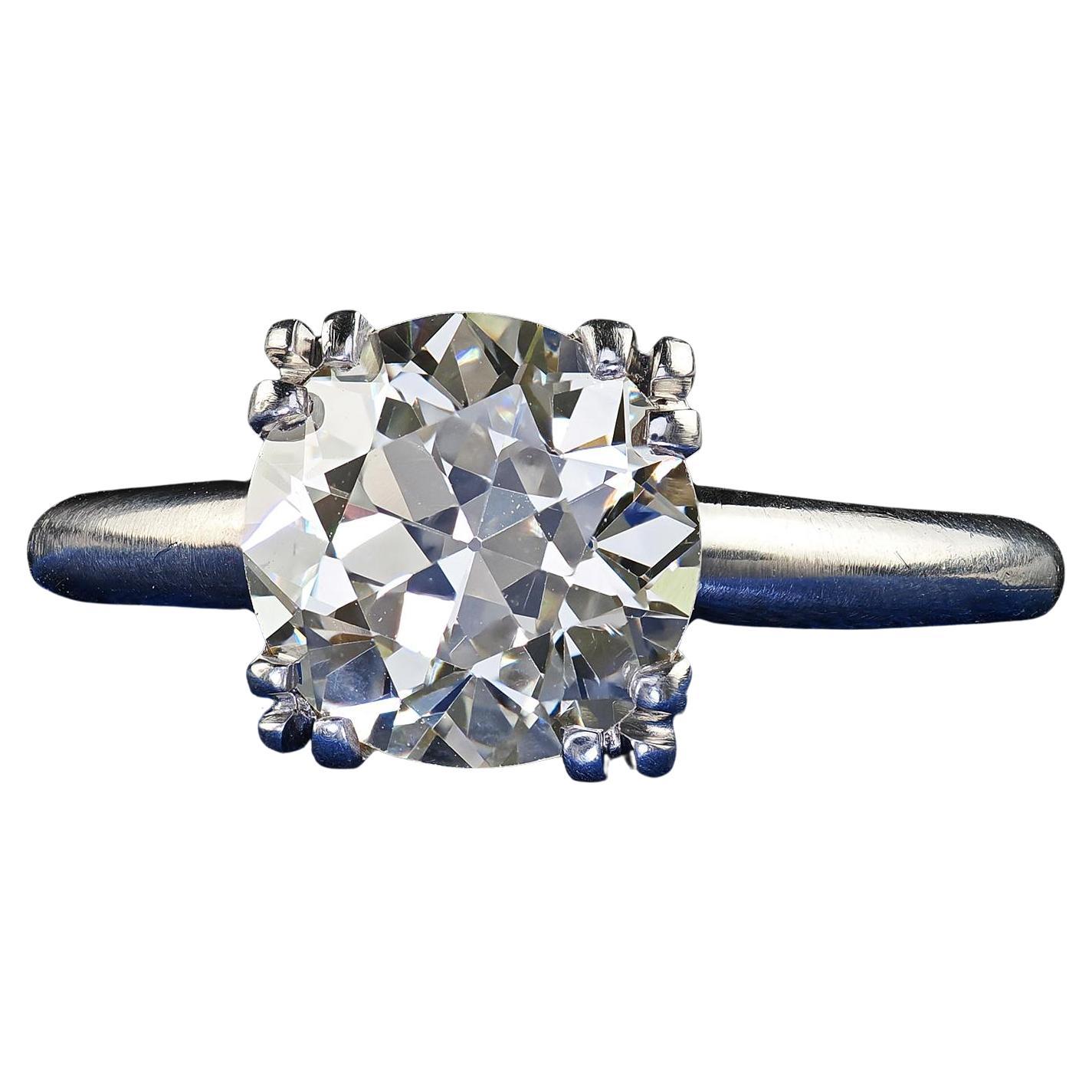 Antiker Art Deco Platin Alt Europäischer Diamant Classic Verlobungsring - GIA im Angebot
