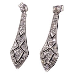 Antike Art Deco Platin-Ohrringe mit baumelnden Diamanten im alteuropäischen Stil