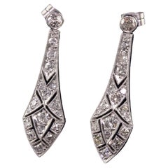 Antique Art Deco Platinum Old European Diamond Drop Dangling Earrings