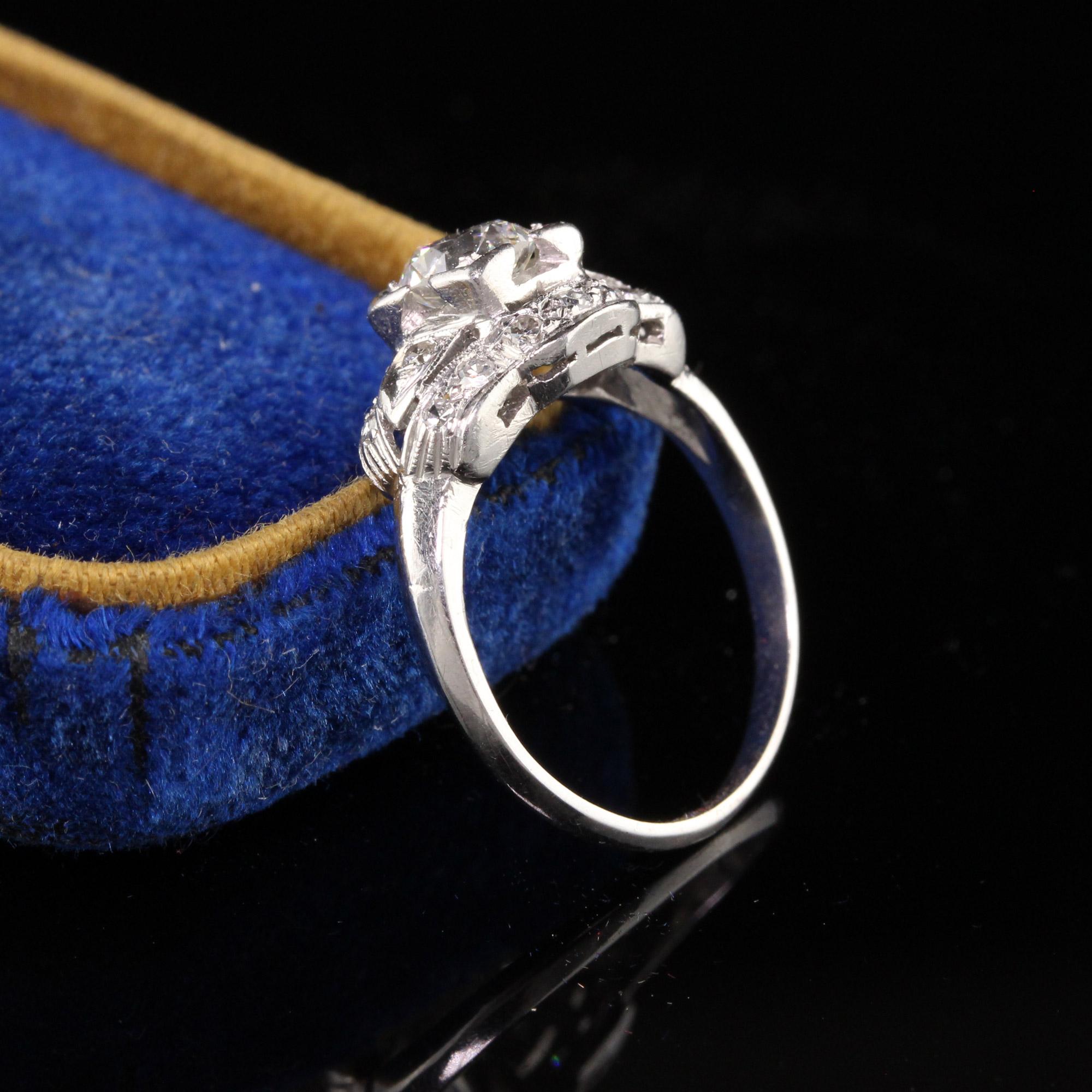 Beautiful Antique Art Deco Platinum Old European Diamond Engagement Ring. This gorgeous engagement ring has a beautiful old european cut diamond in the center of a platinum mounting that has single cut diamonds around it.

Item #R0821

Metal: