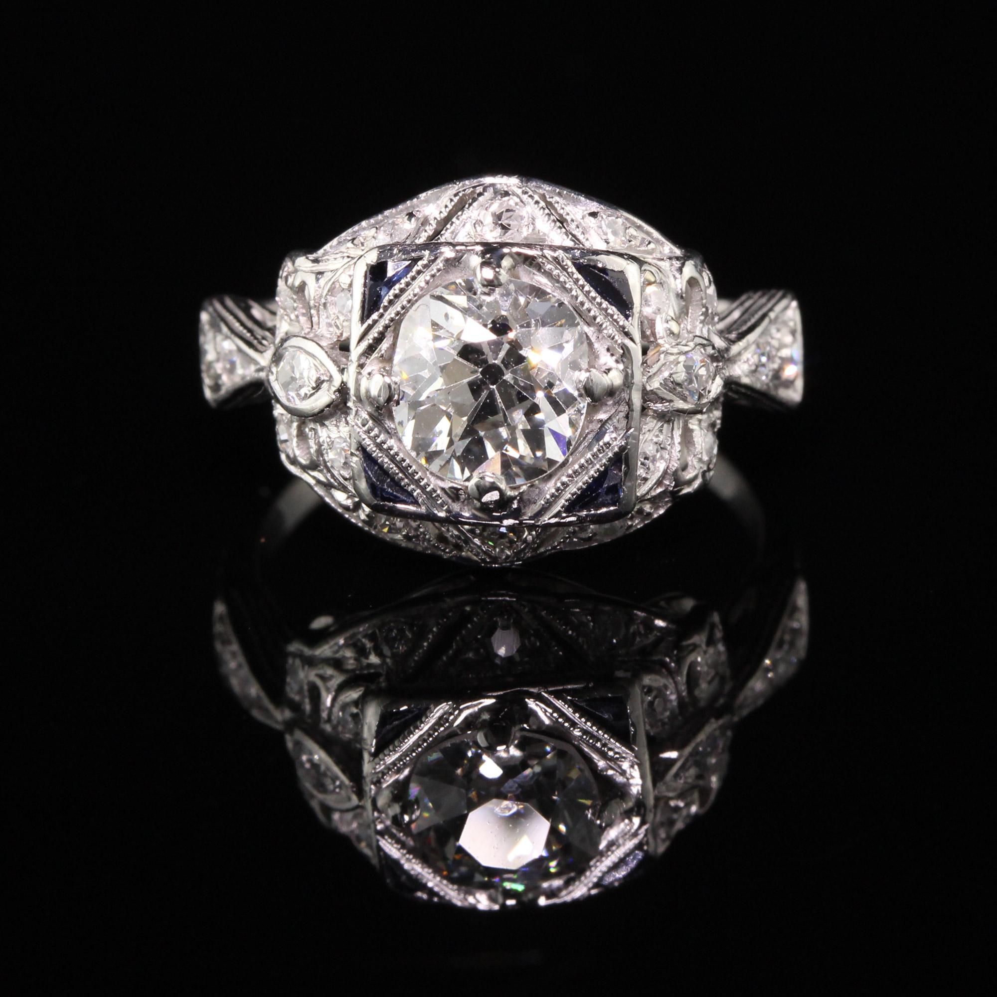 Old European Cut Antique Art Deco Platinum Old European Diamond Engagement Ring