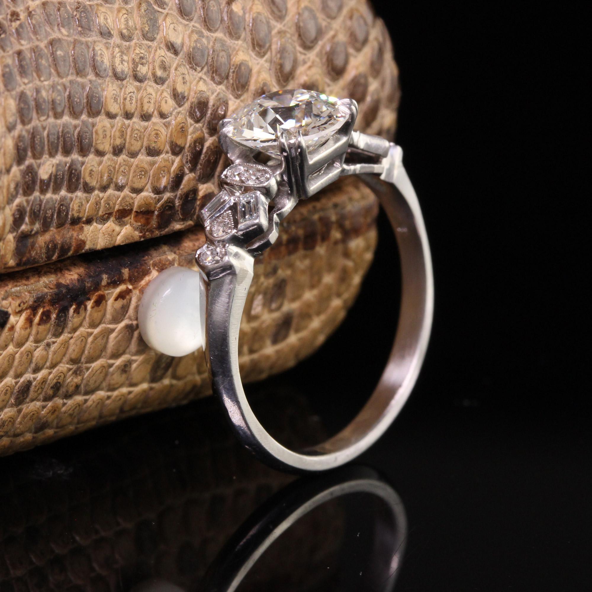 Old European Cut Antique Art Deco Platinum Old European Diamond Engagement Ring - GIA