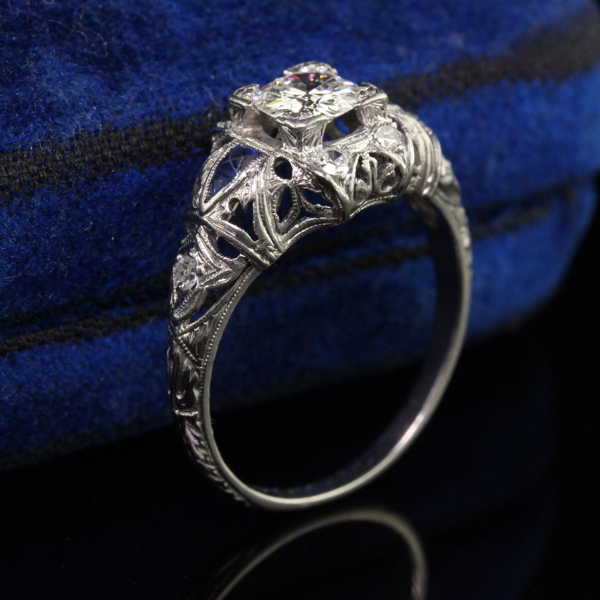 Old European Cut Antique Art Deco Platinum Old European Diamond Engagement Ring For Sale