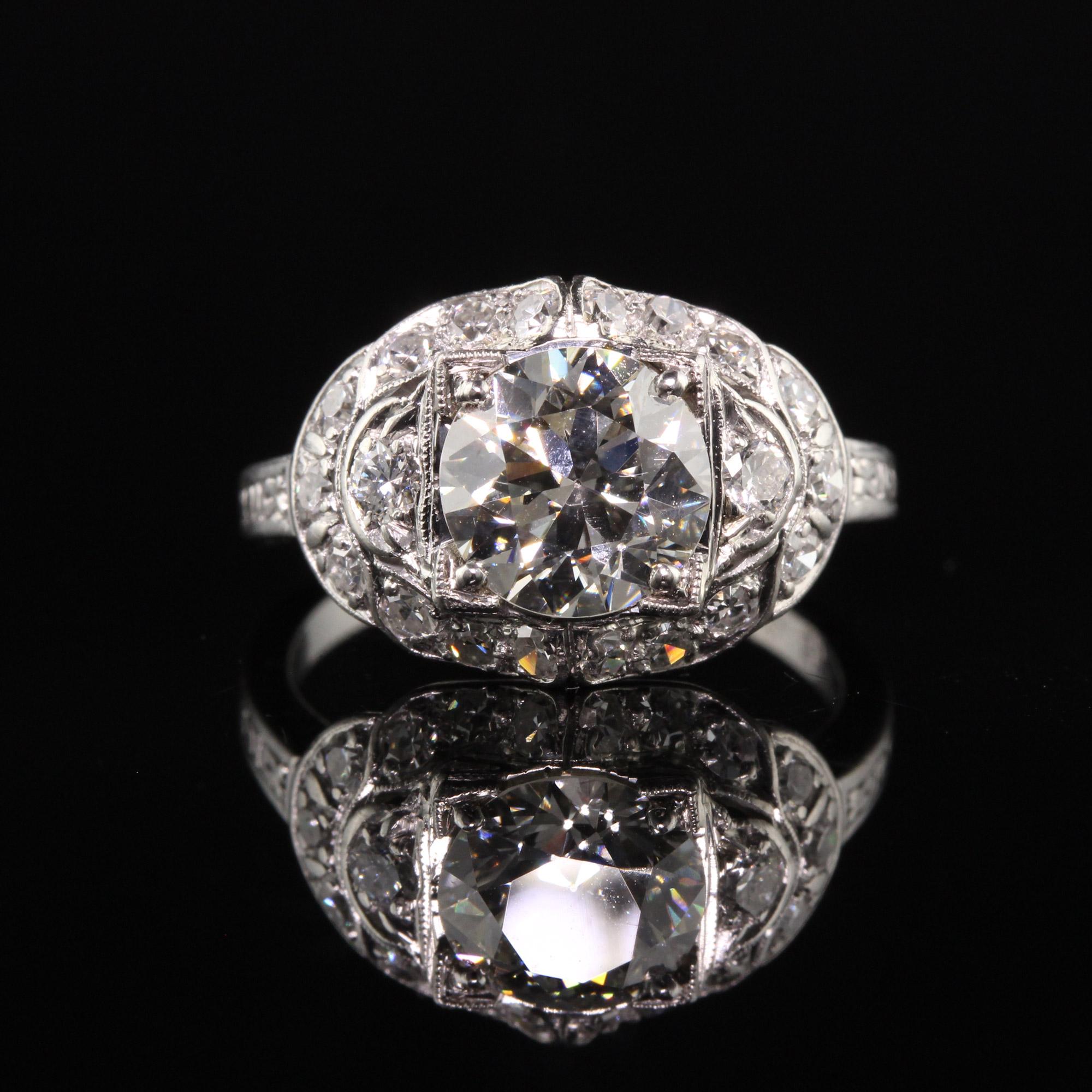 Old European Cut Antique Art Deco Platinum Old European Diamond Engagement Ring For Sale
