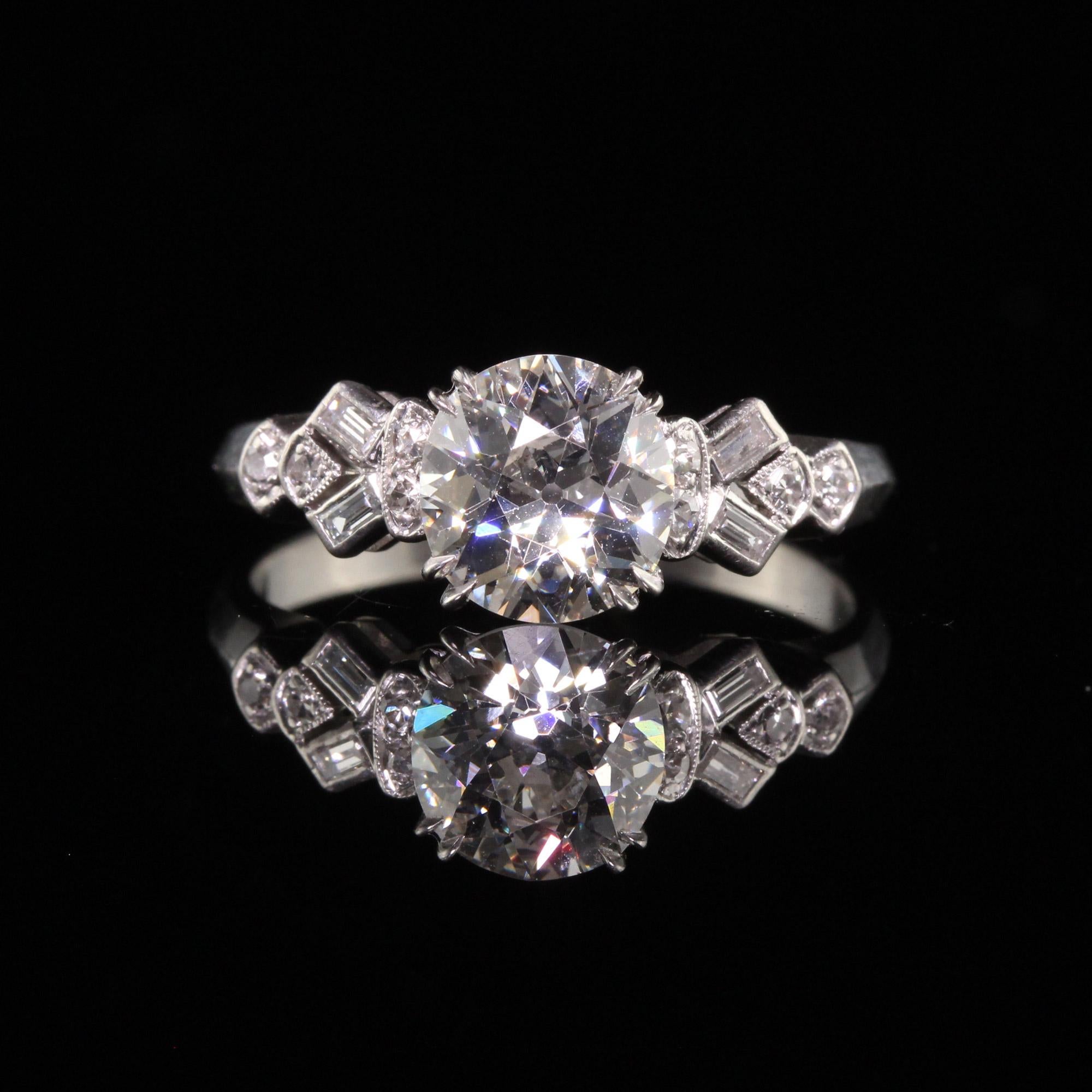 Antique Art Deco Platinum Old European Diamond Engagement Ring - GIA In Good Condition In Great Neck, NY