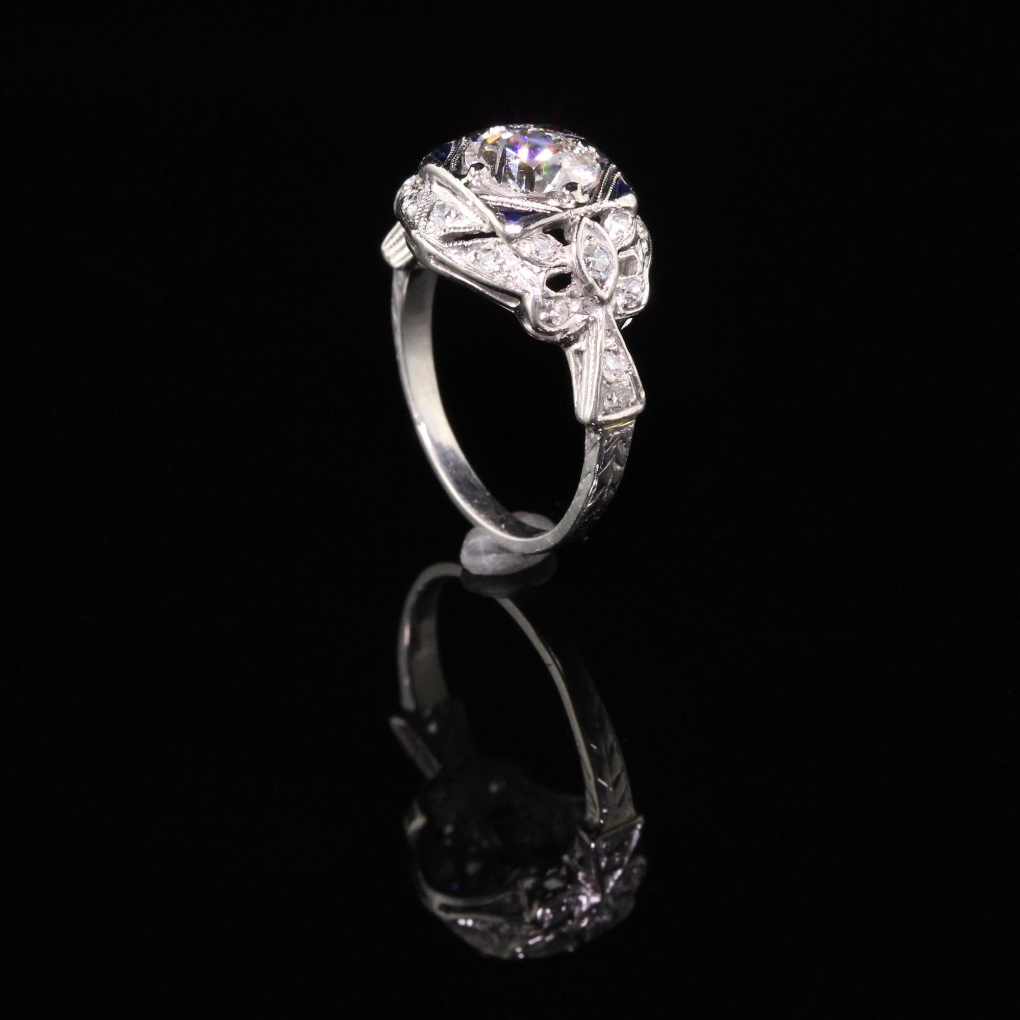 Women's Antique Art Deco Platinum Old European Diamond Engagement Ring