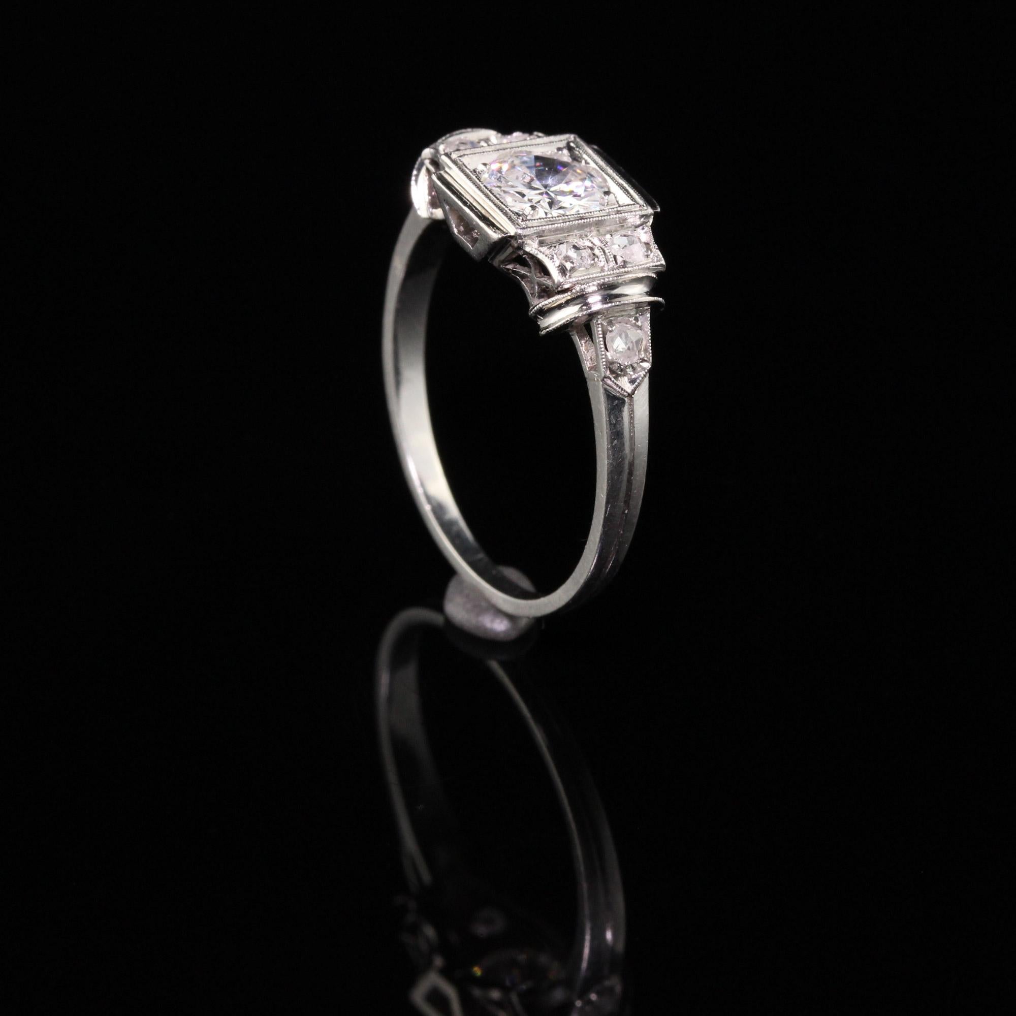Women's Antique Art Deco Platinum Old European Diamond Engagement Ring