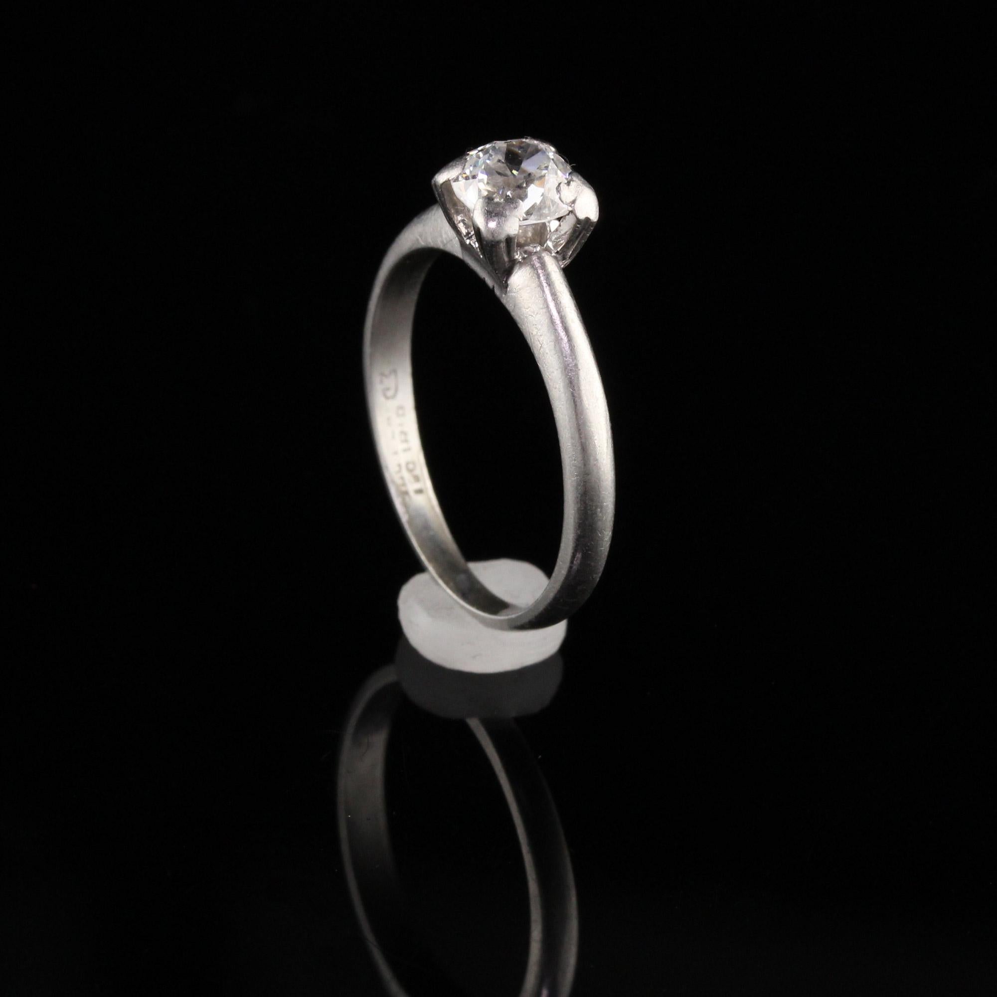 Women's Antique Art Deco Platinum Old European Diamond Engagement Ring For Sale