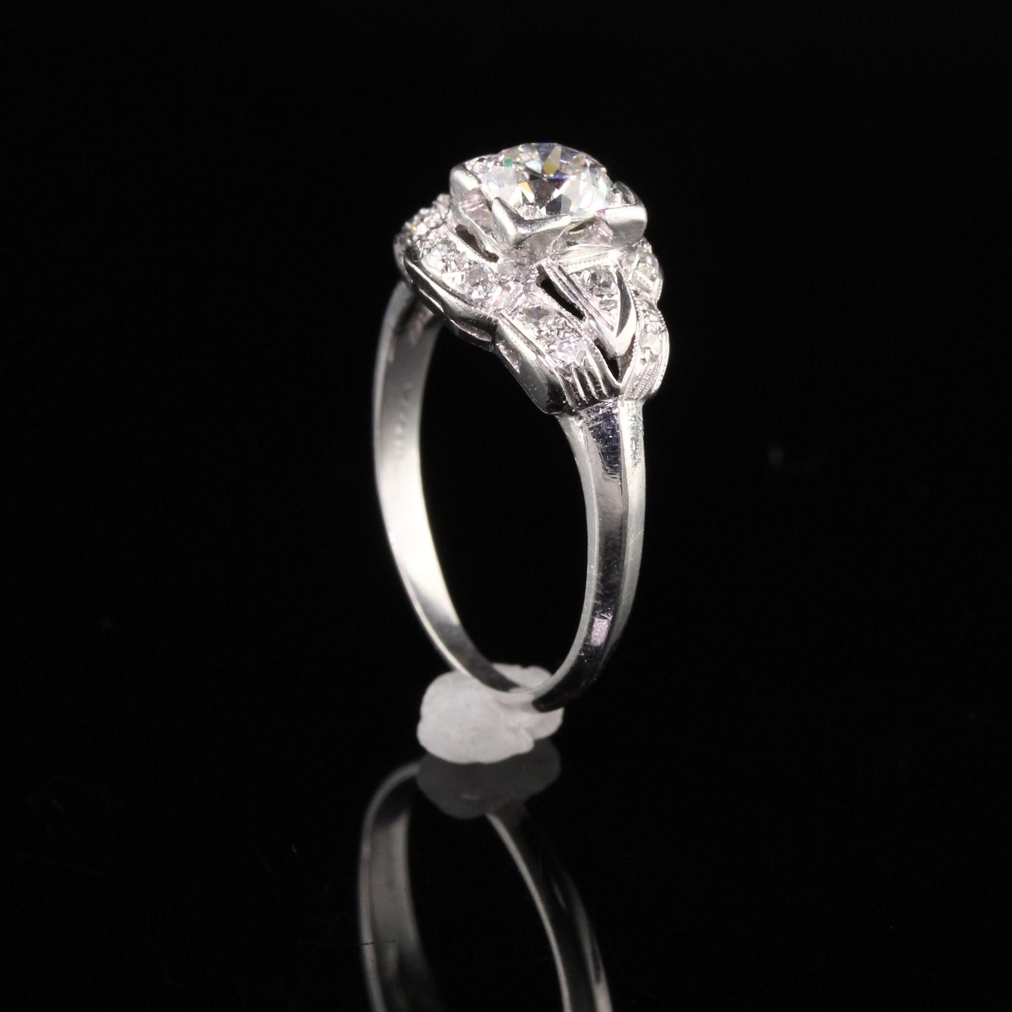 Women's Antique Art Deco Platinum Old European Diamond Engagement Ring