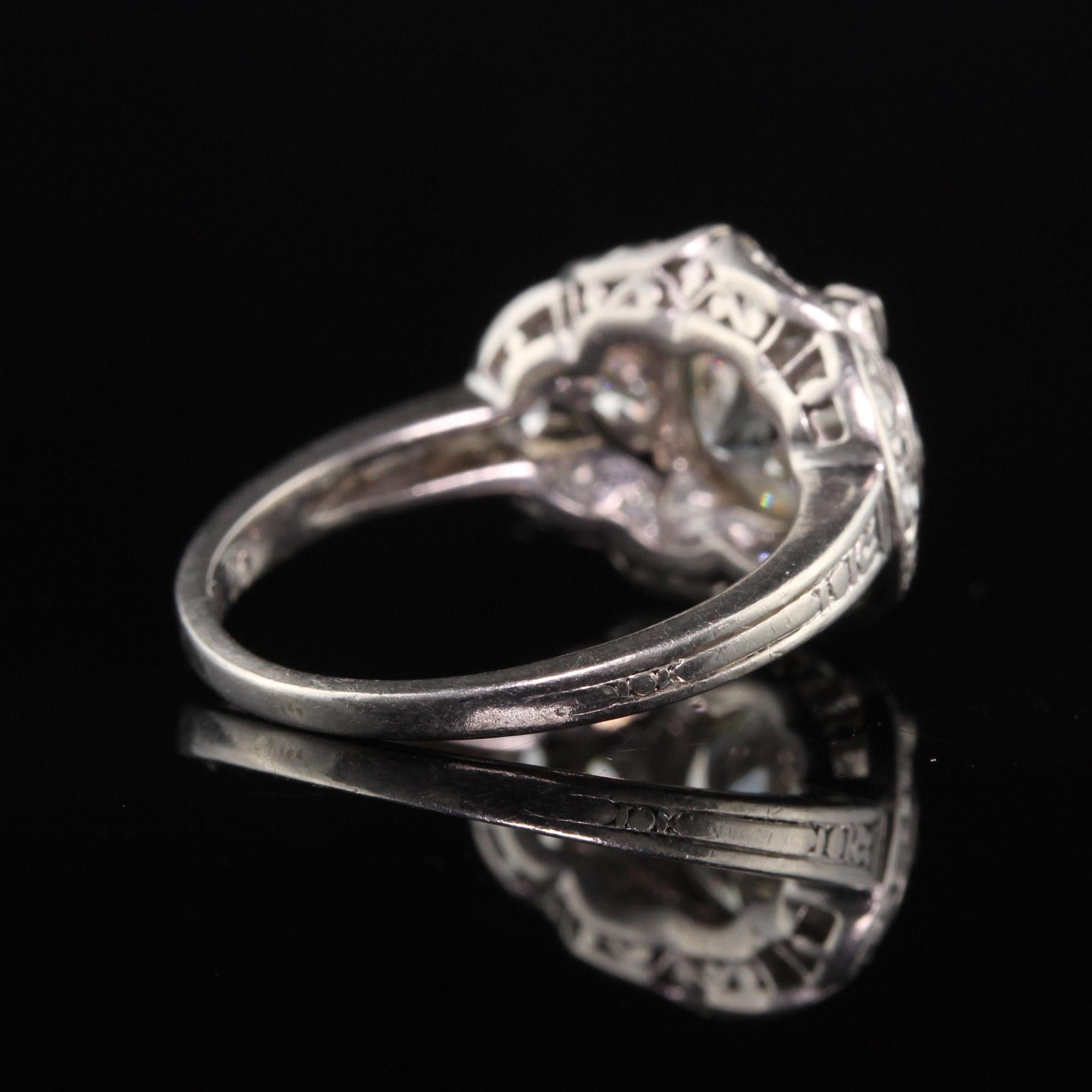 Antique Art Deco Platinum Old European Diamond Engagement Ring In Good Condition For Sale In Great Neck, NY
