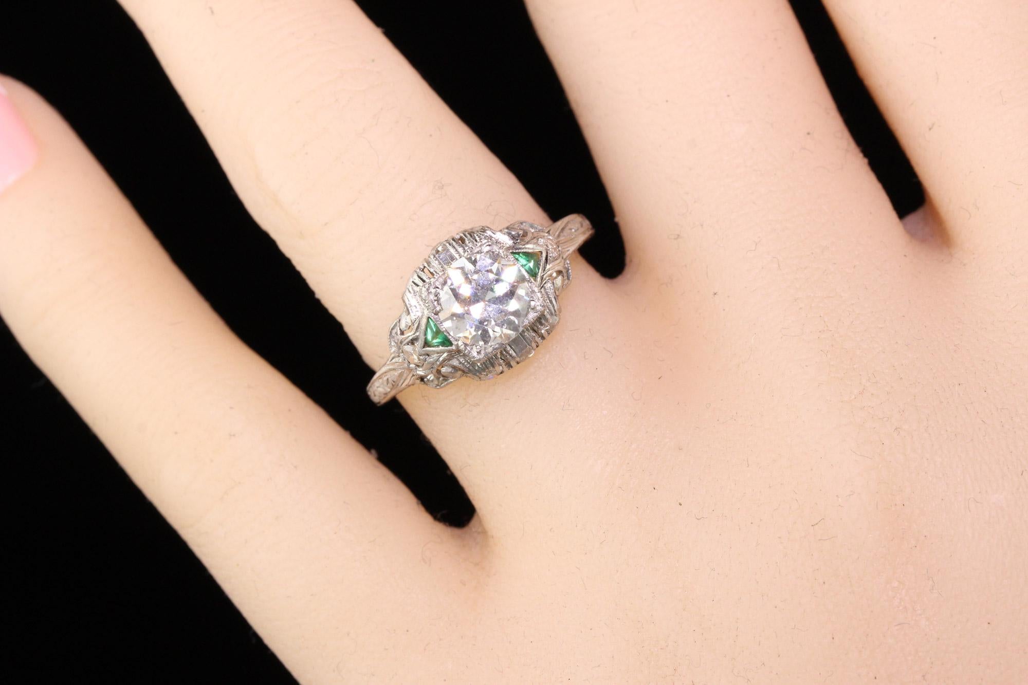 Antique Art Deco Platinum Old European Diamond Engagement Ring 1