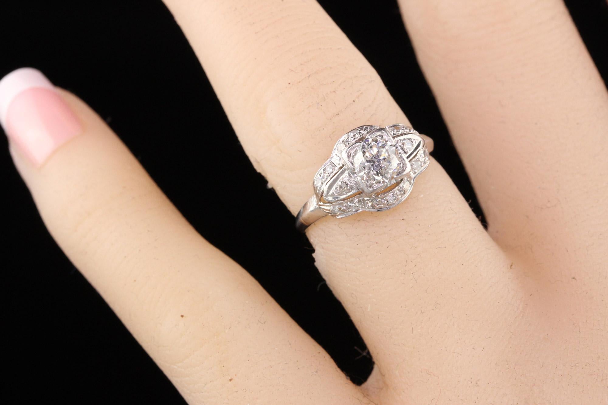 Antique Art Deco Platinum Old European Diamond Engagement Ring 1