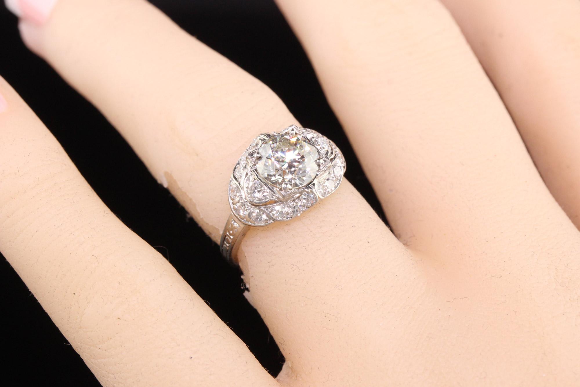 Women's Antique Art Deco Platinum Old European Diamond Engagement Ring For Sale