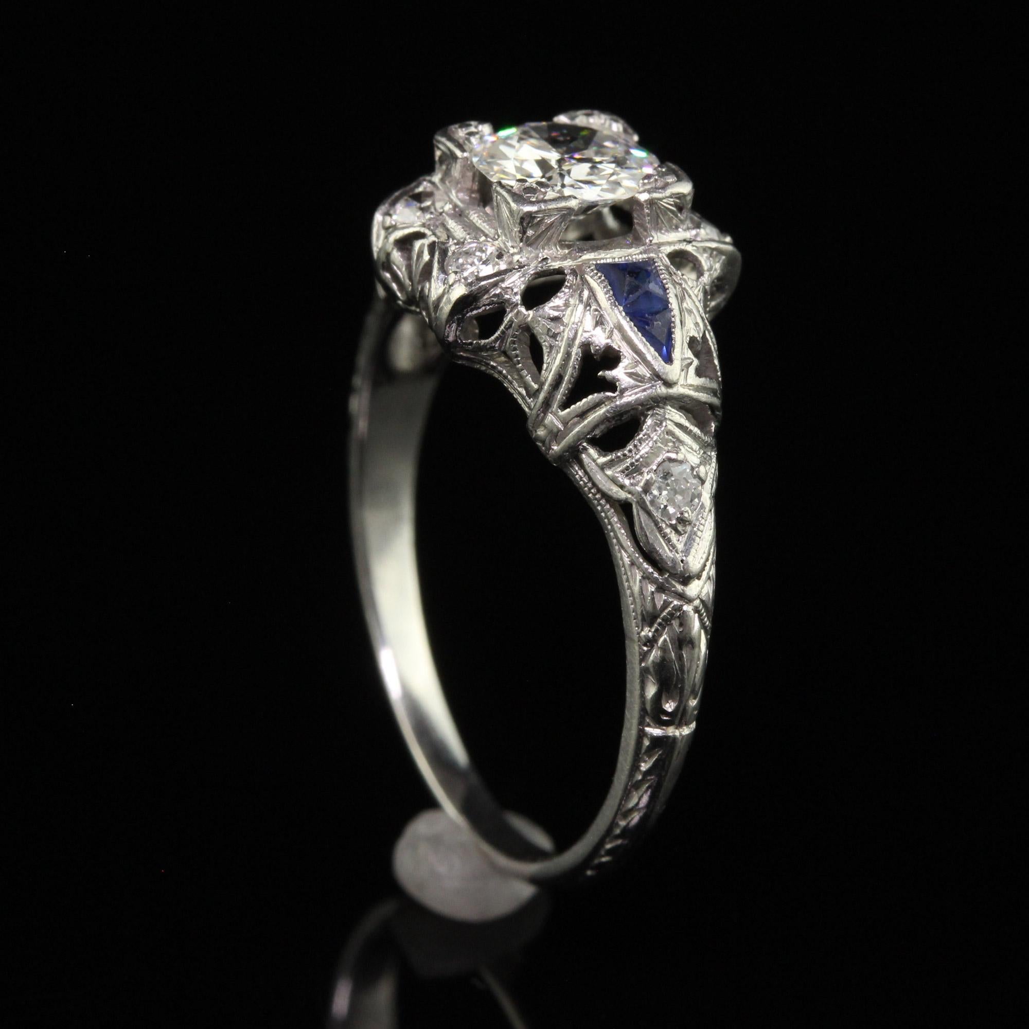 Antique Art Deco Platinum Old European Diamond Engagement Ring For Sale 1