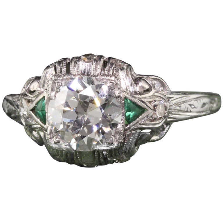 Antique Art Deco Platinum Old European Diamond Engagement Ring at 1stDibs