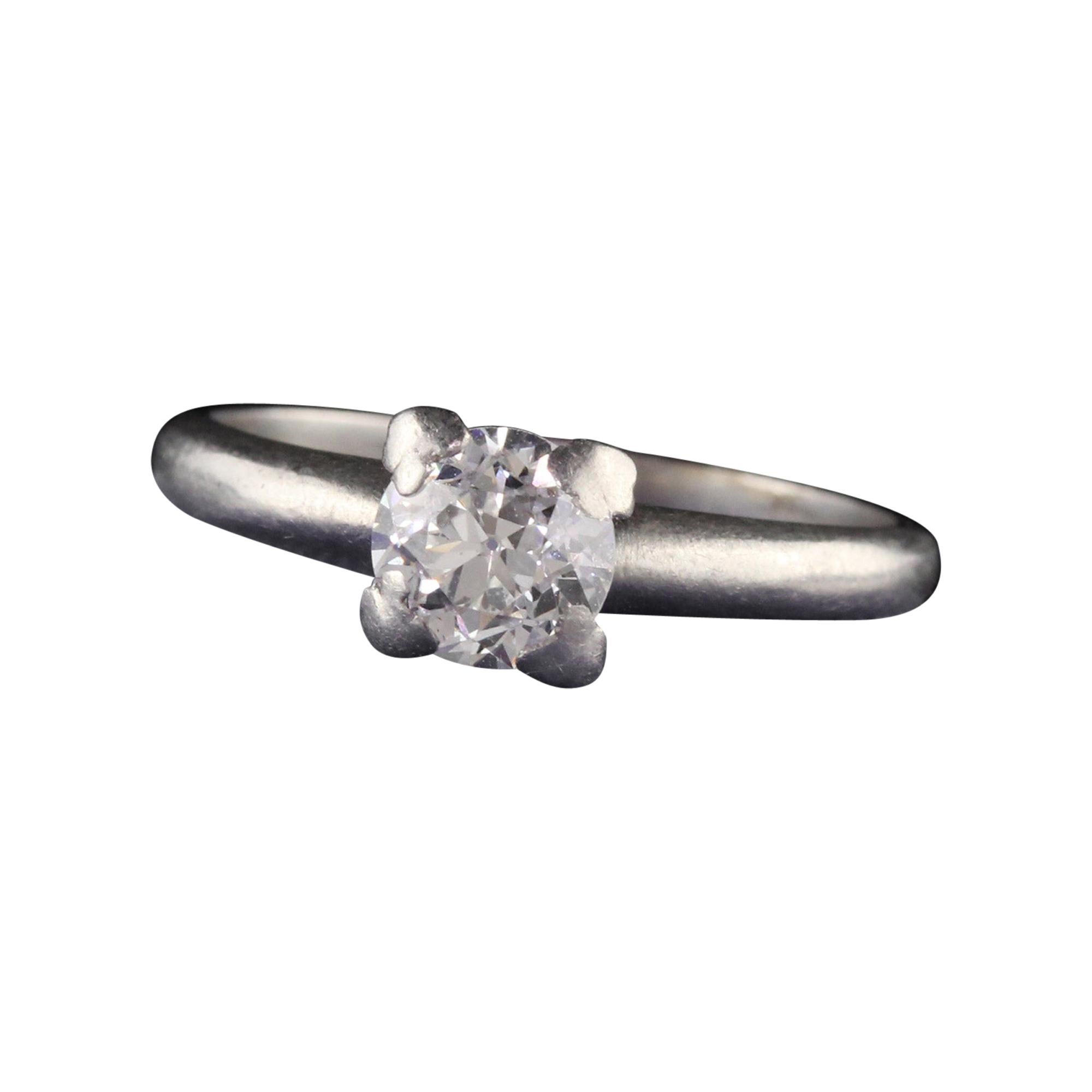 Antique Art Deco Platinum Old European Diamond Engagement Ring For Sale