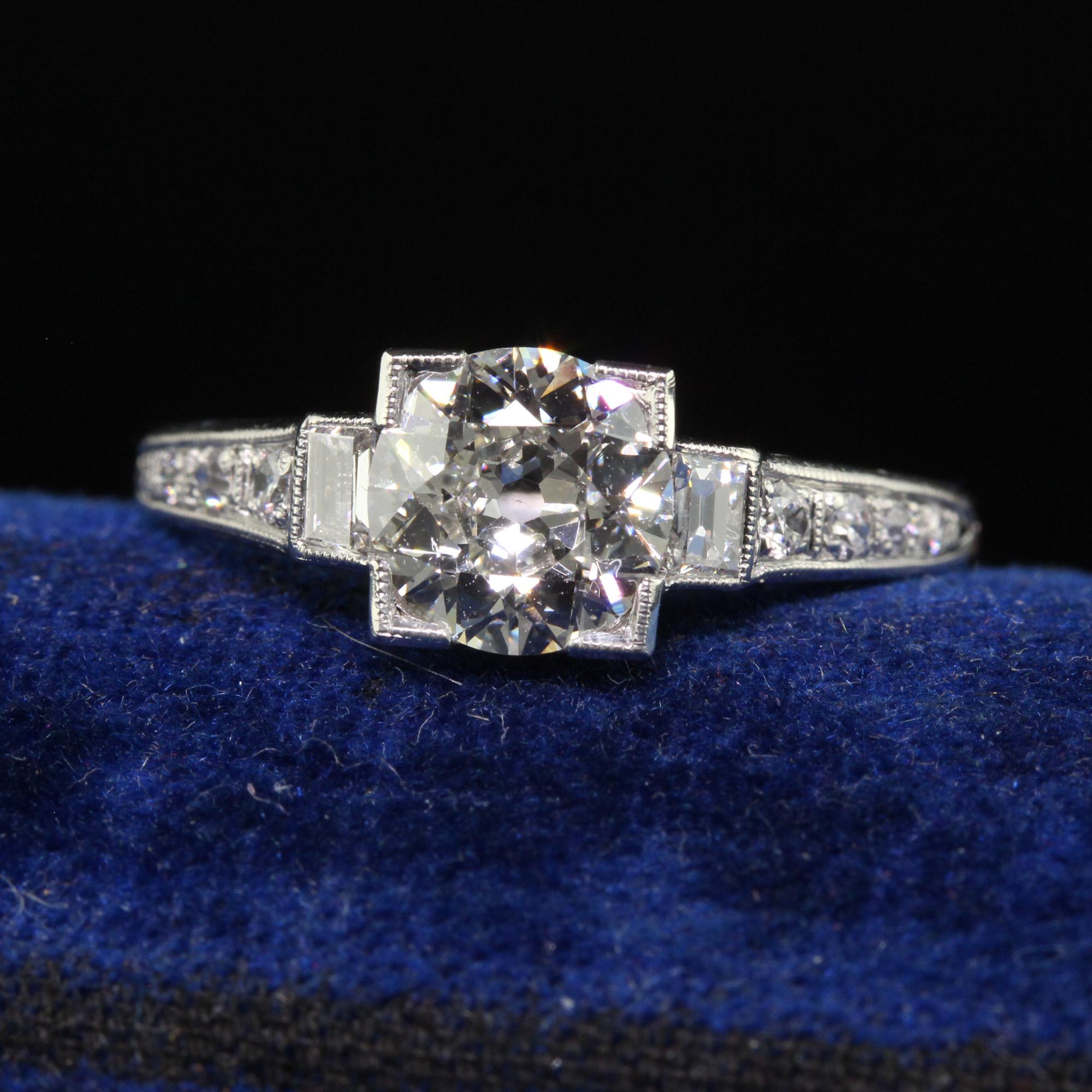 Beautiful Antique Art Deco Platinum Old European Diamond Engagement Ring - GIA. This gorgeous antique engagement ring is crafted in platinum. The center holds a beautiful old European cut diamond that has a GIA report. It has small old carre cut