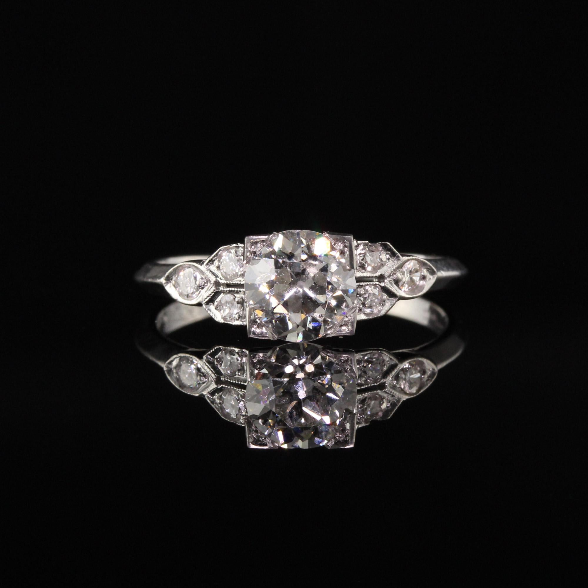 Old European Cut Antique Art Deco Platinum Old European Diamond Engagement Ring, GIA