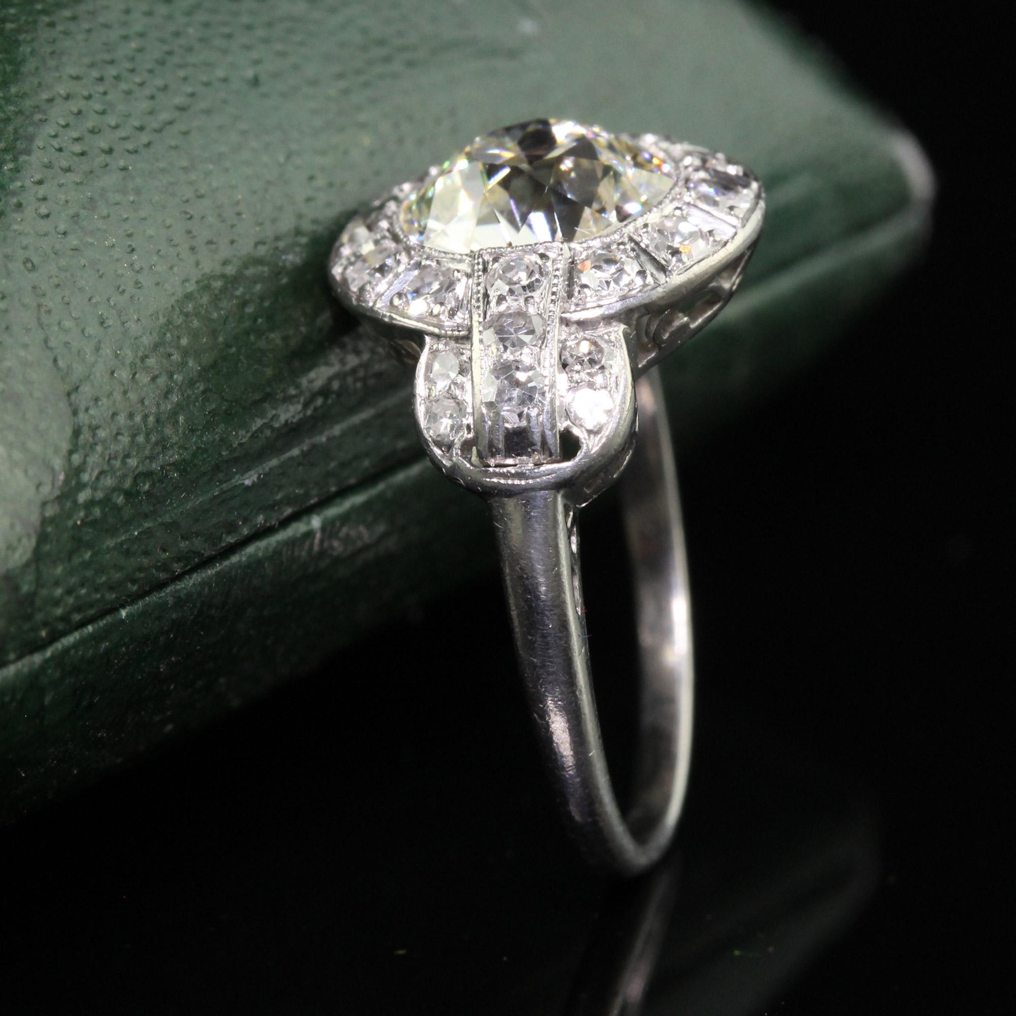 Old European Cut Antique Art Deco Platinum Old European Diamond Engagement Ring, GIA For Sale