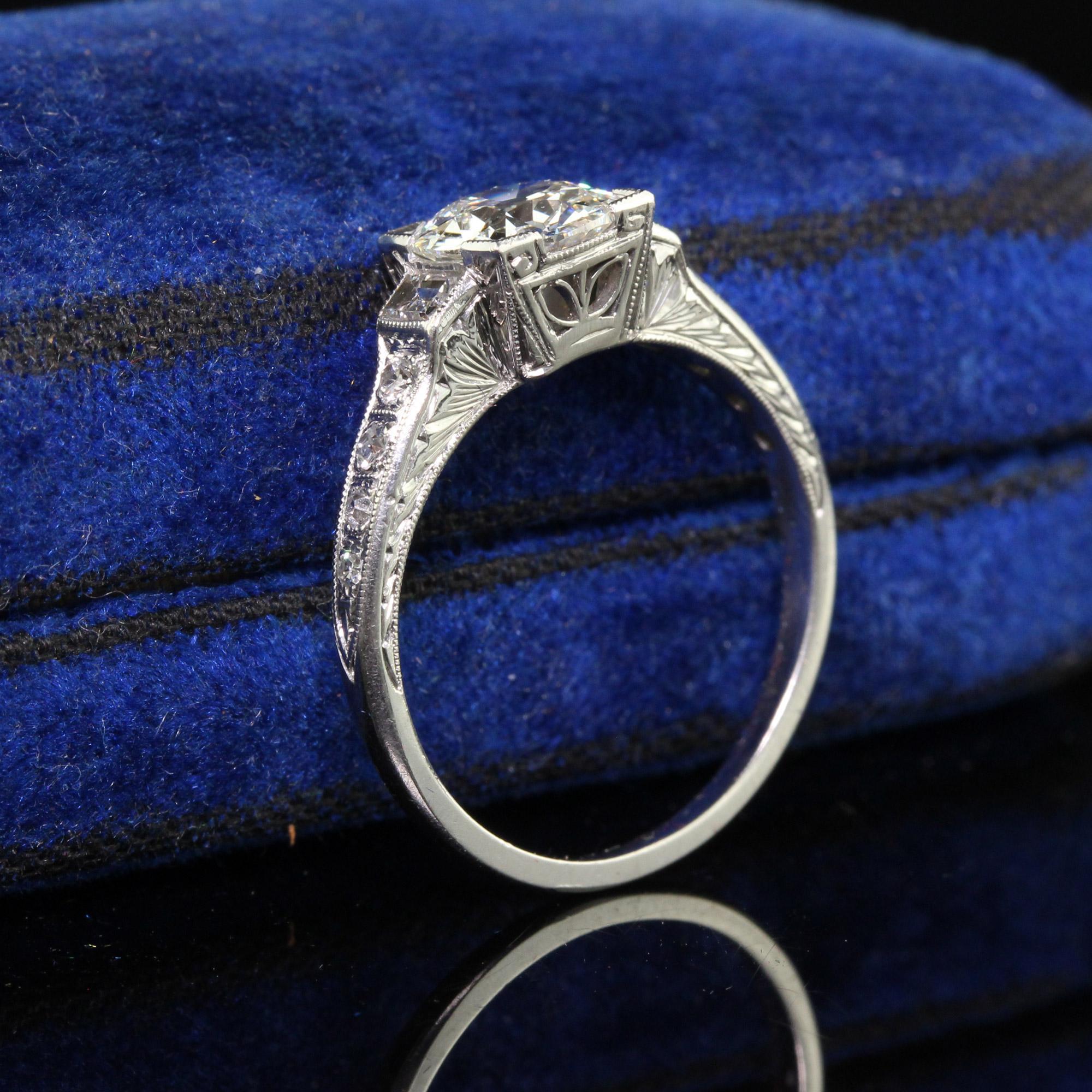Old European Cut Antique Art Deco Platinum Old European Diamond Engagement Ring - GIA For Sale