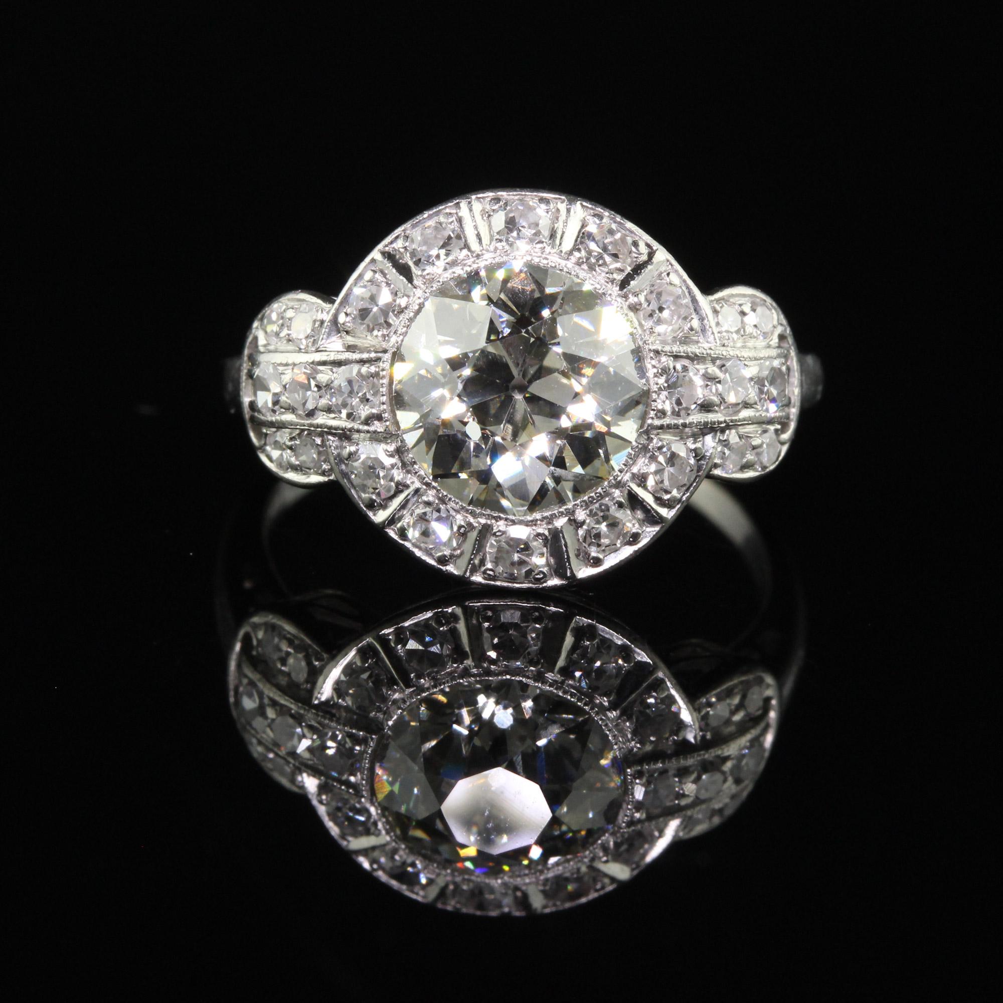 Antique Art Deco Platinum Old European Diamond Engagement Ring, GIA In Good Condition For Sale In Great Neck, NY