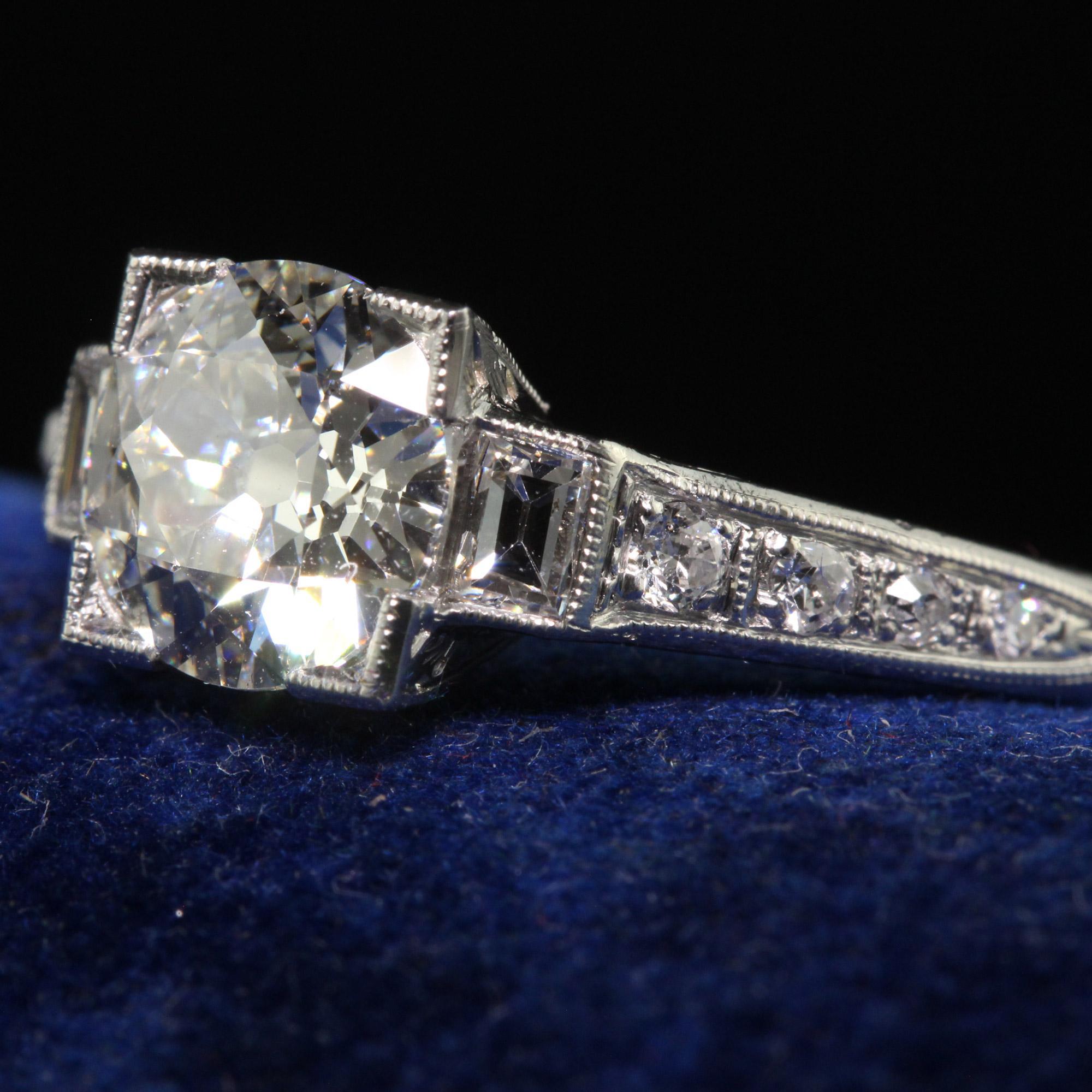 Antique Art Deco Platinum Old European Diamond Engagement Ring - GIA In Good Condition For Sale In Great Neck, NY