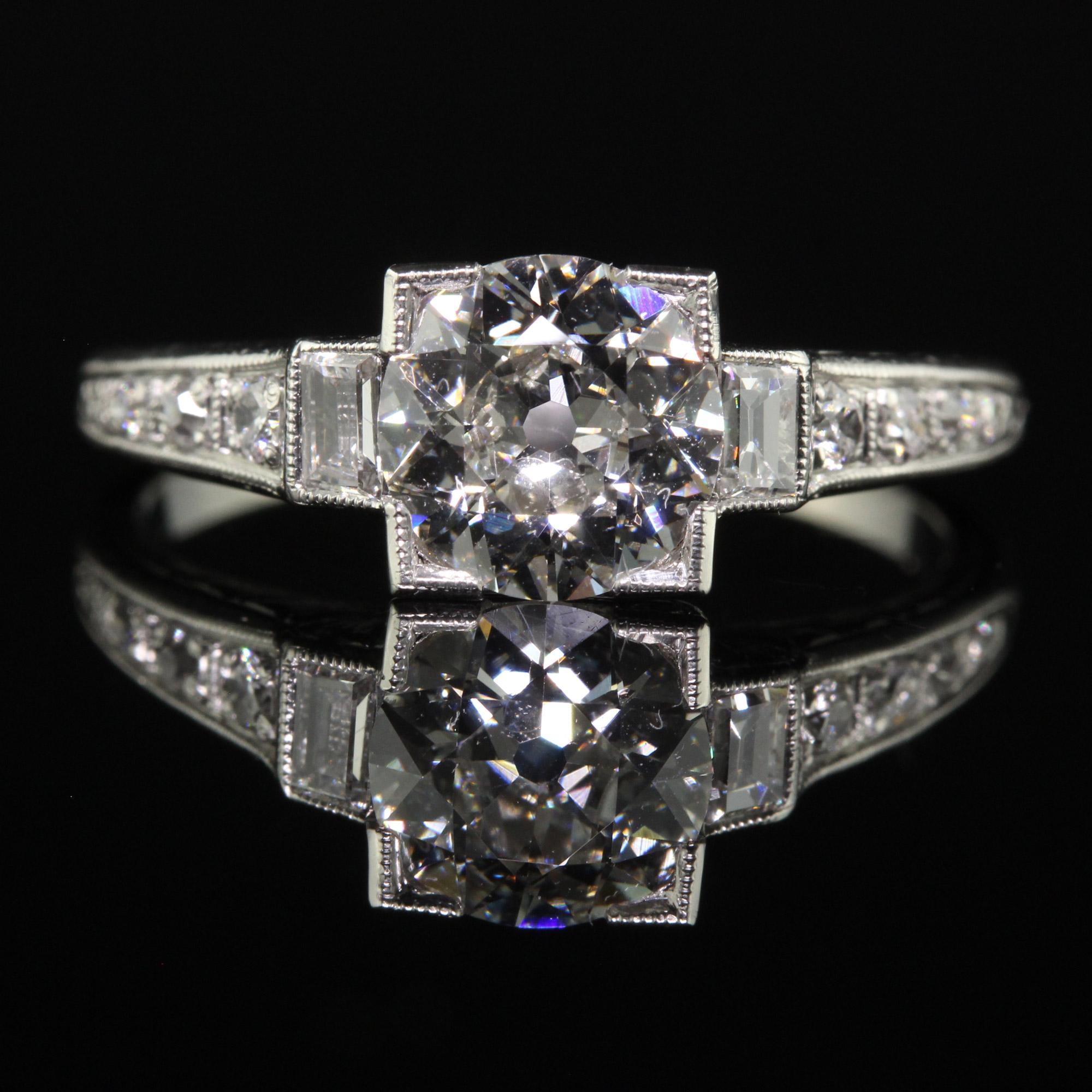 Women's Antique Art Deco Platinum Old European Diamond Engagement Ring - GIA For Sale