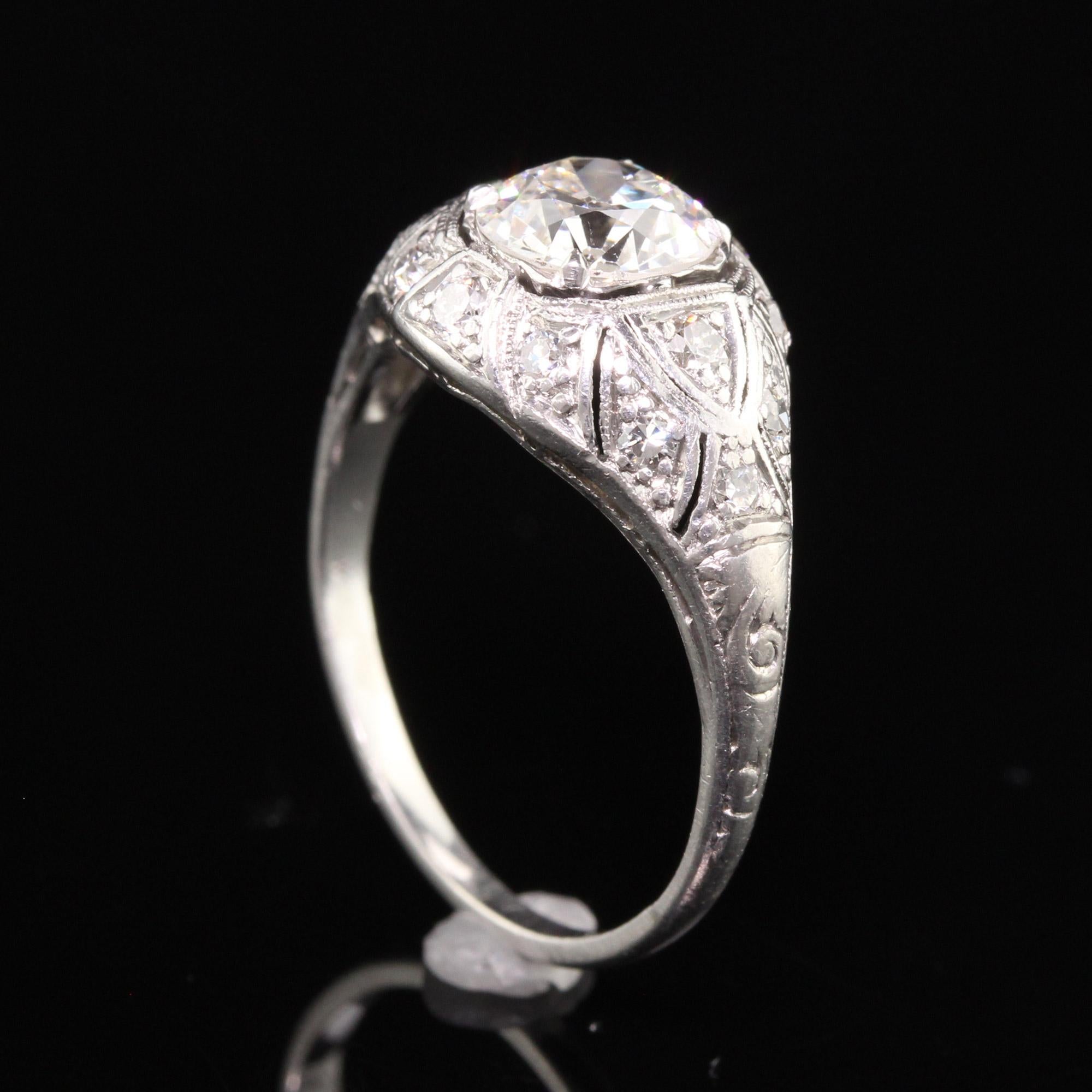 Bague de fiançailles Art déco ancienne en platine avec diamant européen ancien, certifié GIA en vente 1