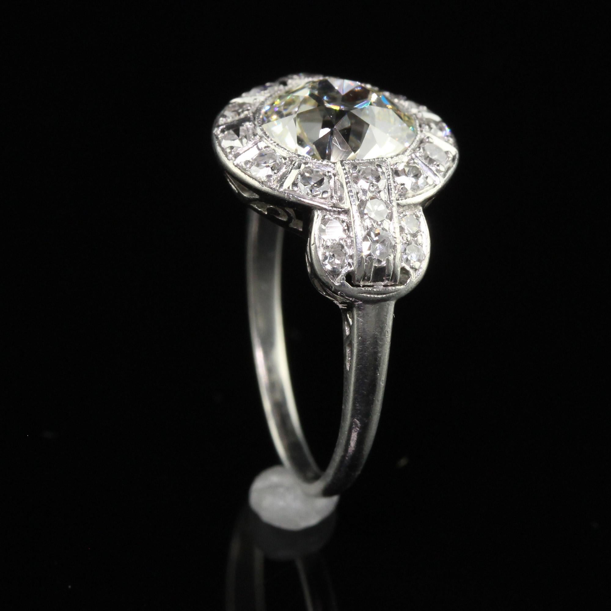 Antique Art Deco Platinum Old European Diamond Engagement Ring, GIA For Sale 1