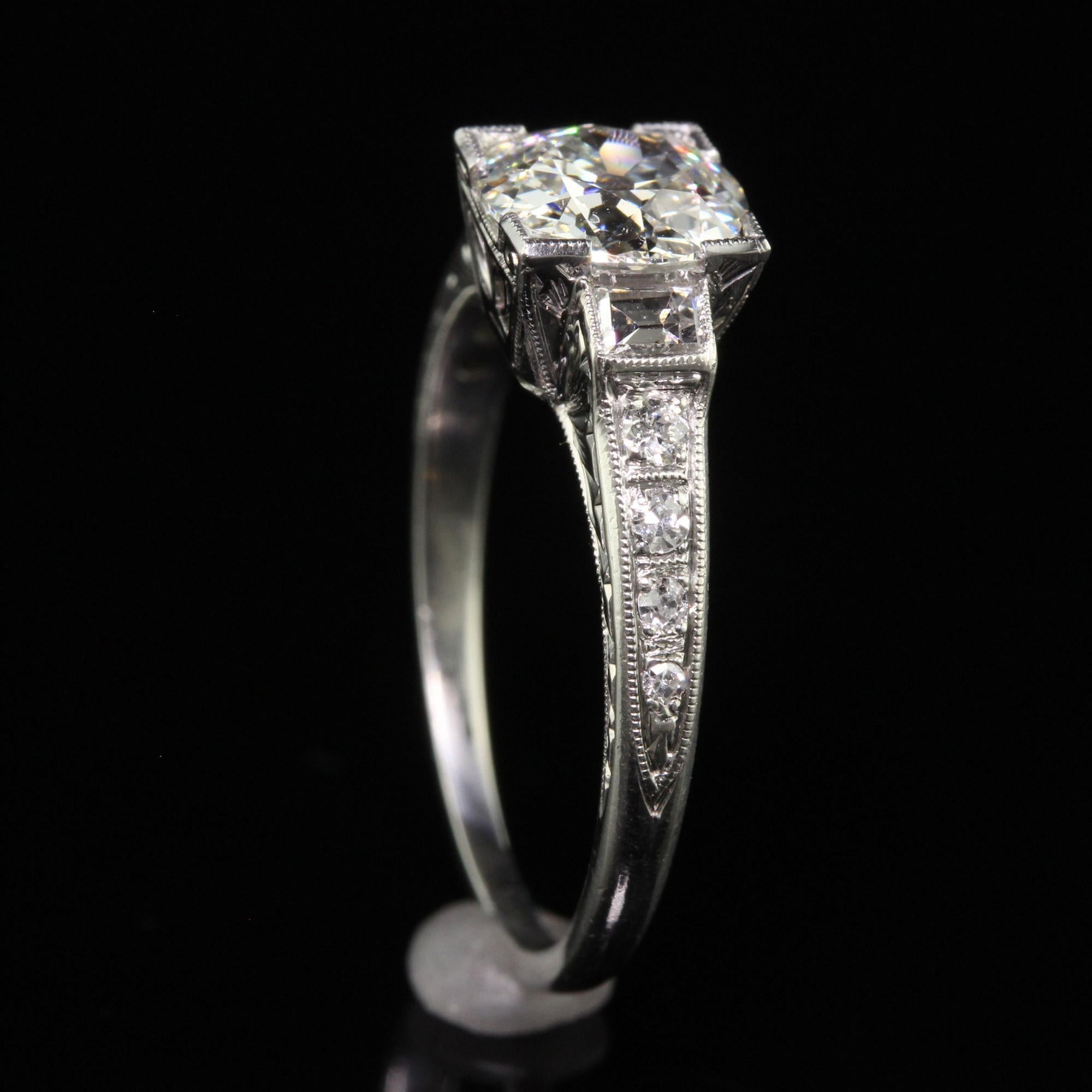 Antique Art Deco Platinum Old European Diamond Engagement Ring - GIA For Sale 1
