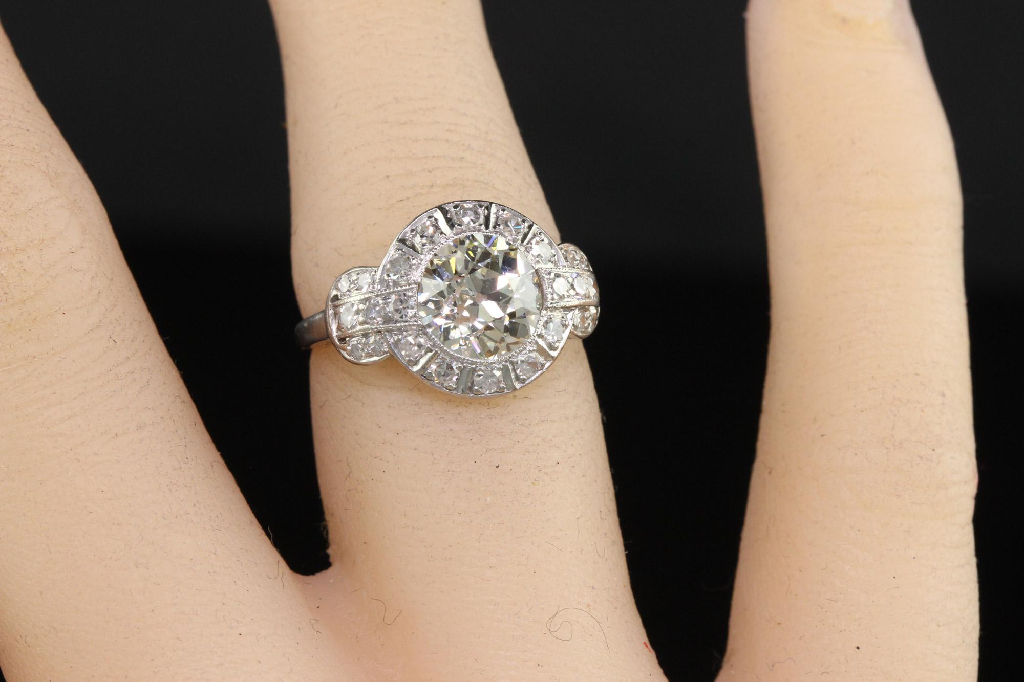 Antique Art Deco Platinum Old European Diamond Engagement Ring, GIA For Sale 2