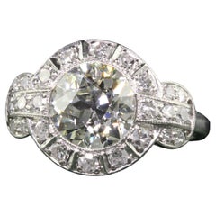 Antique Art Deco Platinum Old European Diamond Engagement Ring, GIA