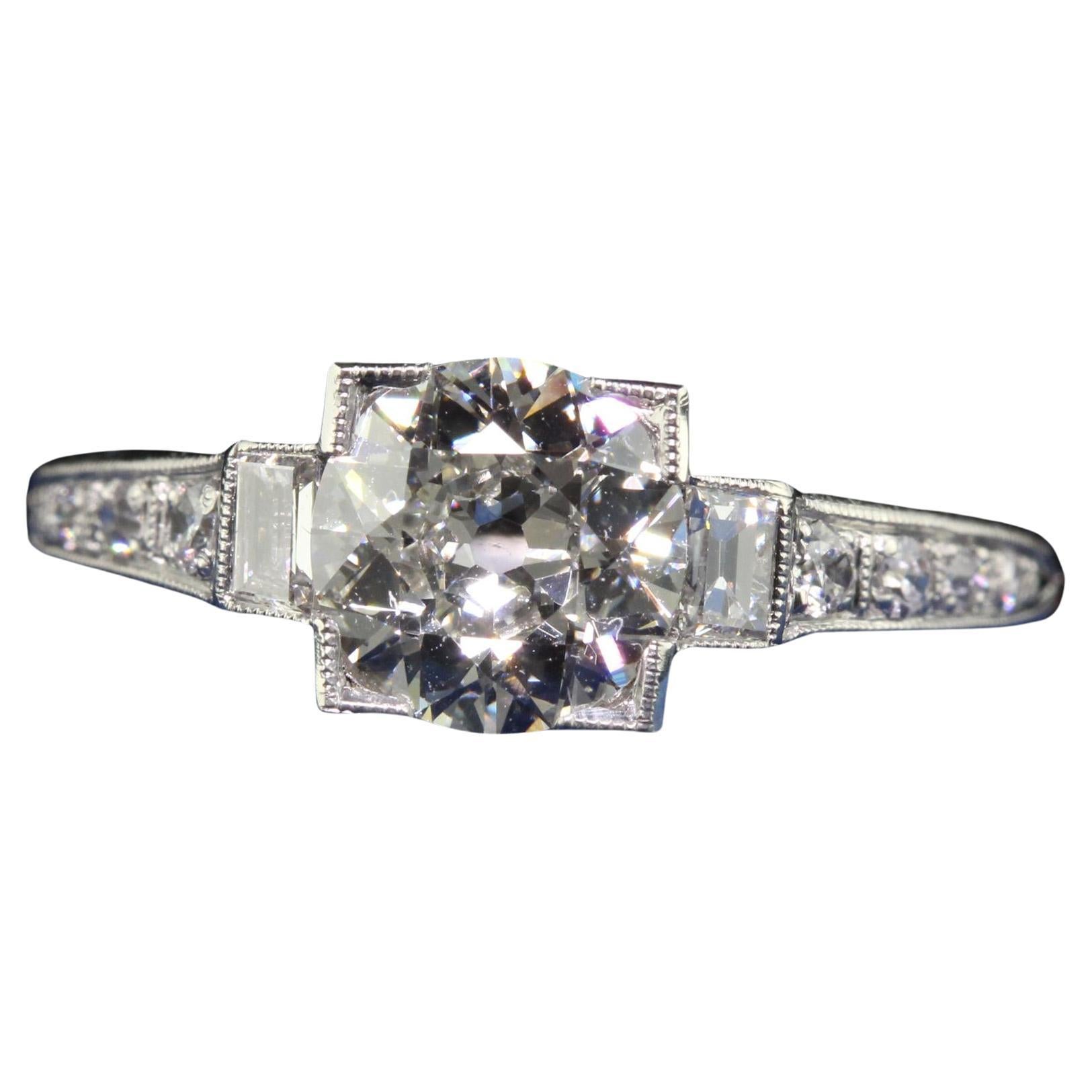 Antique Art Deco Platinum Old European Diamond Engagement Ring - GIA For Sale