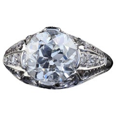 Antique Art Deco Platinum Old European Diamond Engagement Ring - GIA