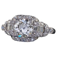 Antique Art Deco Platinum Old European Diamond Engagement Ring - GIA