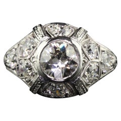 Anello di fidanzamento antico Art Deco in platino con diamante europeo inciso