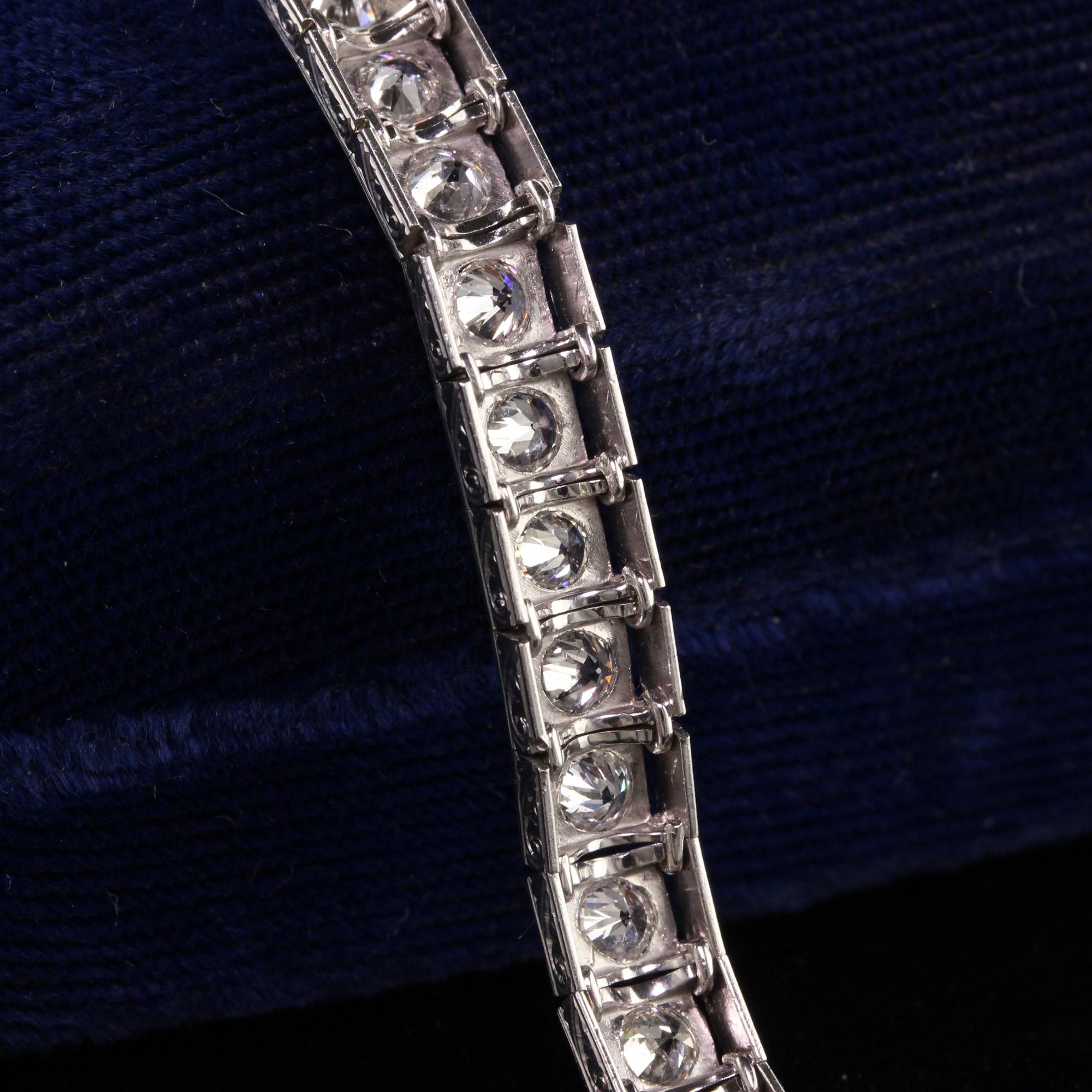 Antique Art Deco Platinum Old European Diamond Engraved Tennis Bracelet 4