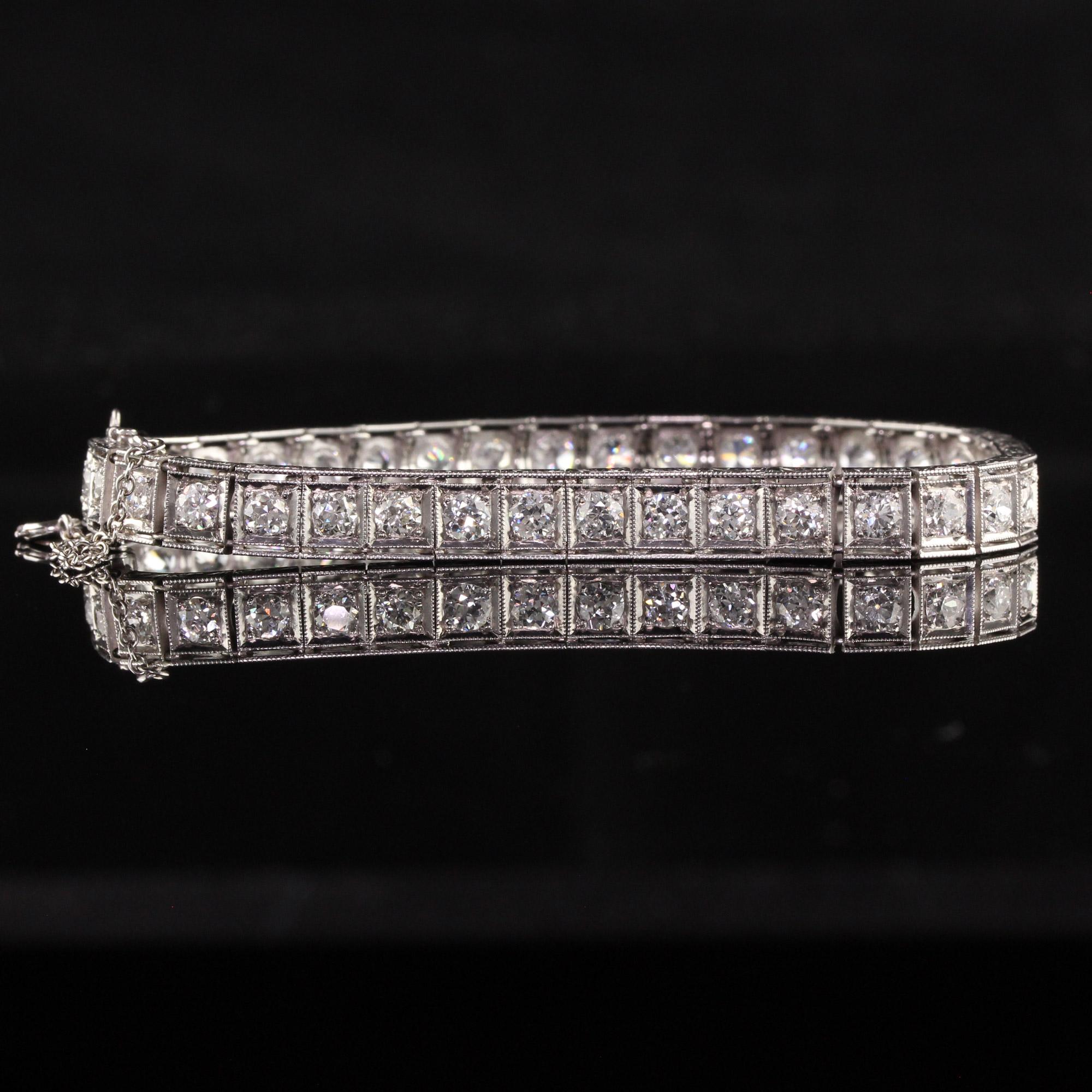 Antique Art Deco Platinum Old European Diamond Engraved Tennis Bracelet 3